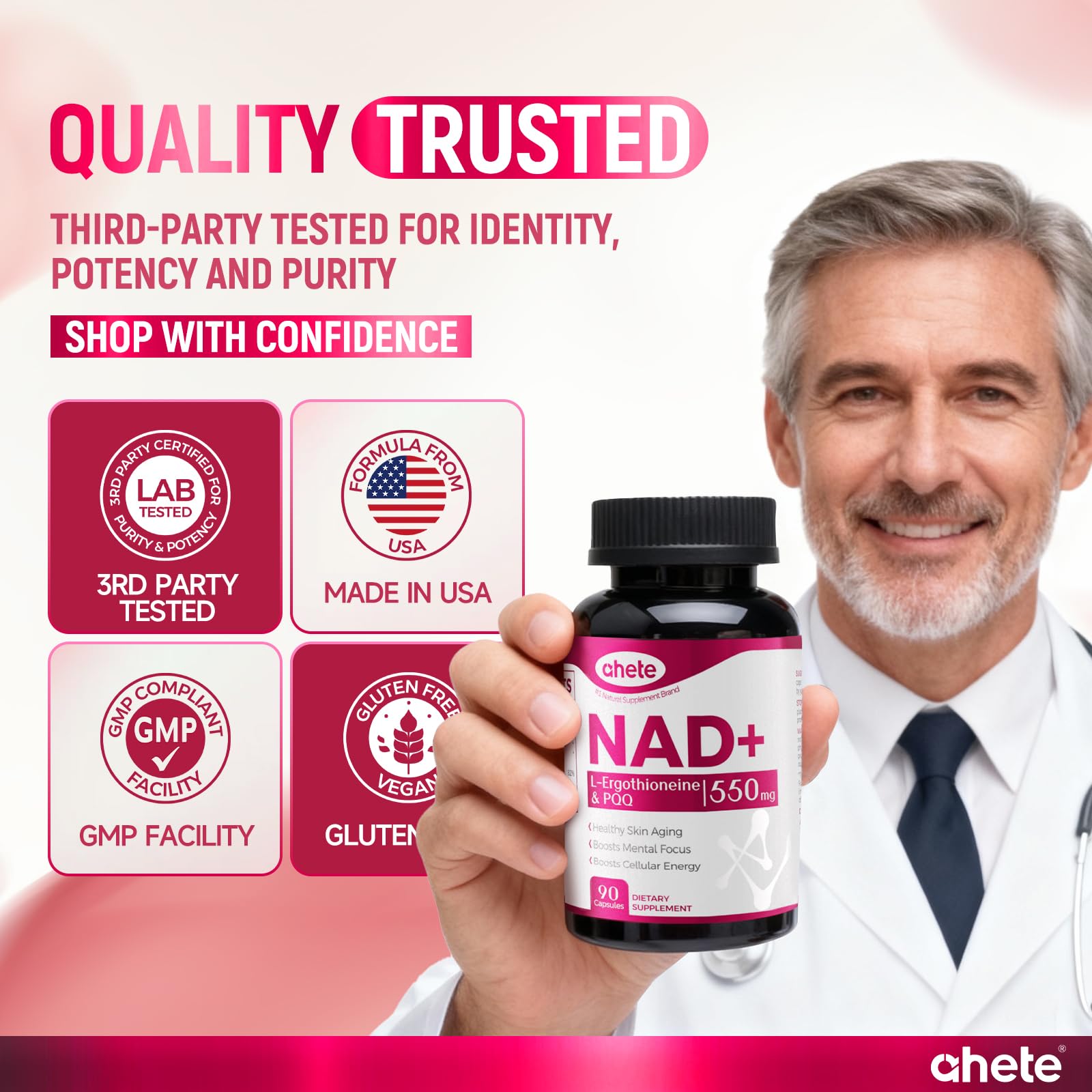 Ahete NAD Supplement with L-Ergothioneine, PQQ, Vitamin B6, and NMNH Supplement - for Cellular Health, Energy Support and Healthy Aging for Women & Men - Vegetarian, Non-GMO, Gluten Free- 90 Capsules Ahete buy supplements canada