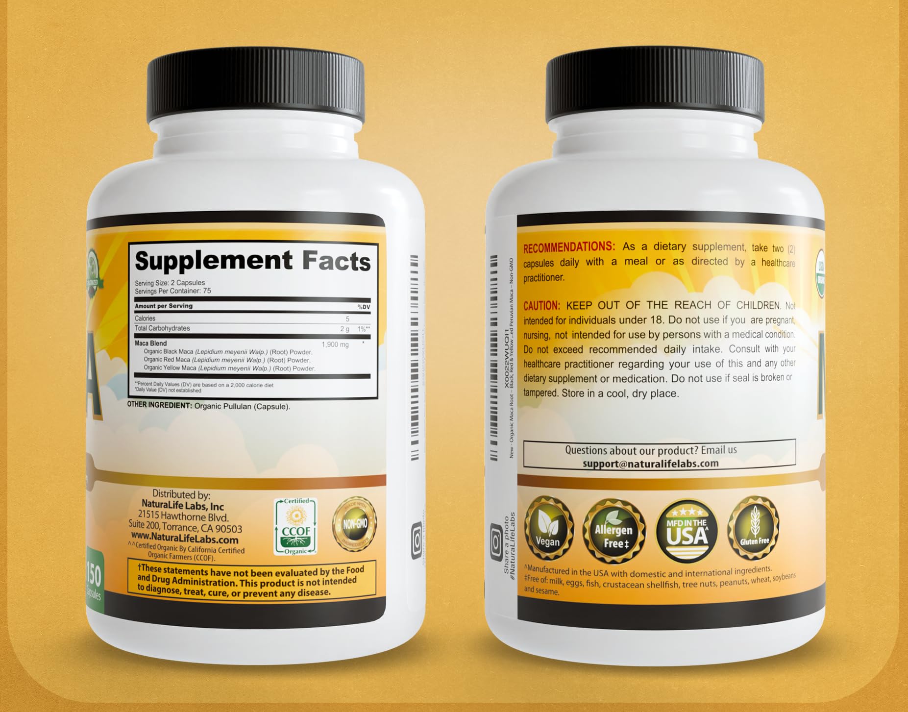 NaturaLife Labs Organic Maca Root – Black, Red & Yellow – 1900 mg per Serving – 150 Capsules – Gelatinized Peruvian Maca NaturaLife Labs buy supplements canada