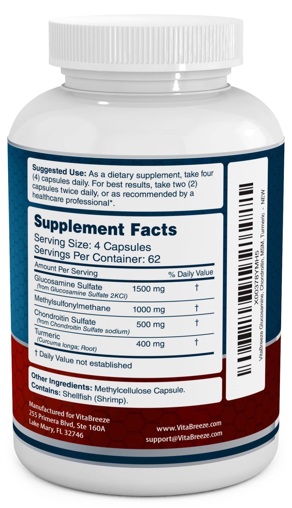 VitaBreeze Glucosamine Chondroitin, MSM & Turmeric Dietary Supplement - 248 Capsules VitaBreeze buy supplements canada