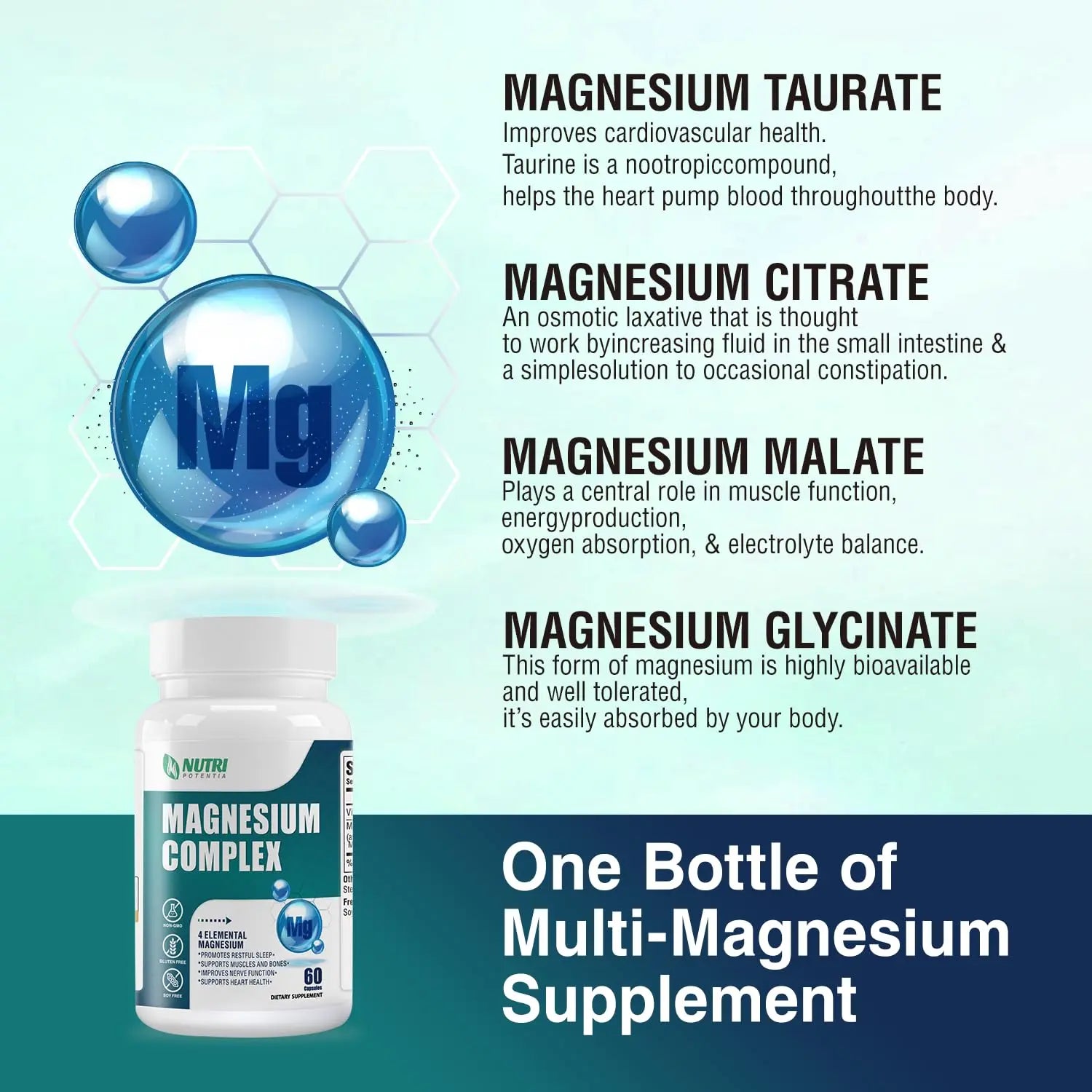 Magnesium Complex for Women&Men,With Glycinate Malate Citrate Taurate.Support for Sleep,Stress Relief,Cognitive Function,Magnesium Supplement 500mg,Third-Party Tested(Made & Tested in USA)-60 Capsules NUTRI POTENTIA buy supplements canada