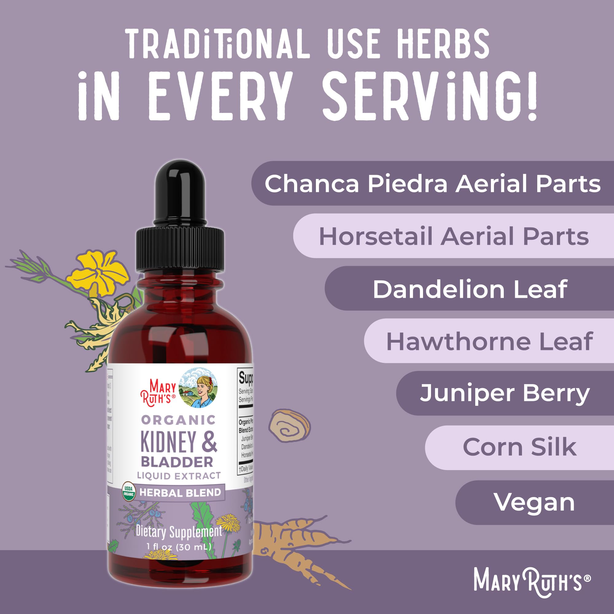 MaryRuth Organics Herbal Supplement Drops | Support Renal & Urinary Systems | Juniper Berry | Cleavers | Dandelion | Hawthorn | Horsetail & Chanca Piedra | Vegan | Non-GMO | 1 Fl Oz MARYRUTH'S buy supplements canada