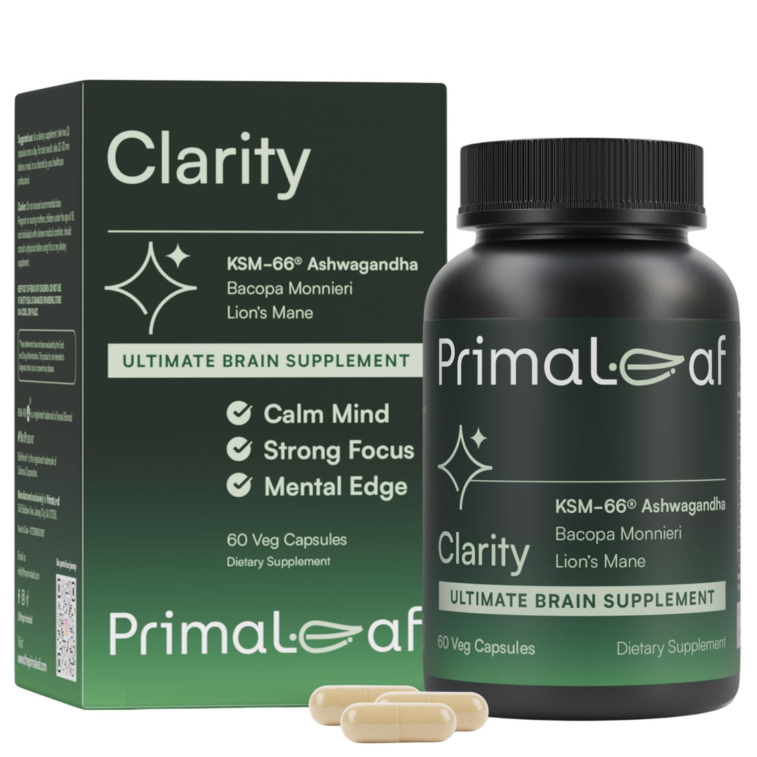 PrimaLeaf Clarity Nootropics Brain Supplement for Focus, Memory, & Stress Relief | Natural Nootropic with KSM66 Ashwagandha, Lions Mane, Bacopa, L Theanine | Cognitive & Mood Support | 60 Veg Capsules PrimaLeaf buy supplements canada