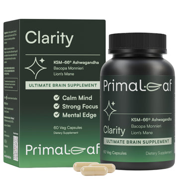 PrimaLeaf Clarity Nootropics Brain Supplement for Focus, Memory, & Stress Relief | Natural Nootropic with KSM66 Ashwagandha, Lions Mane, Bacopa, L Theanine | Cognitive & Mood Support | 60 Veg Capsules PrimaLeaf buy supplements canada