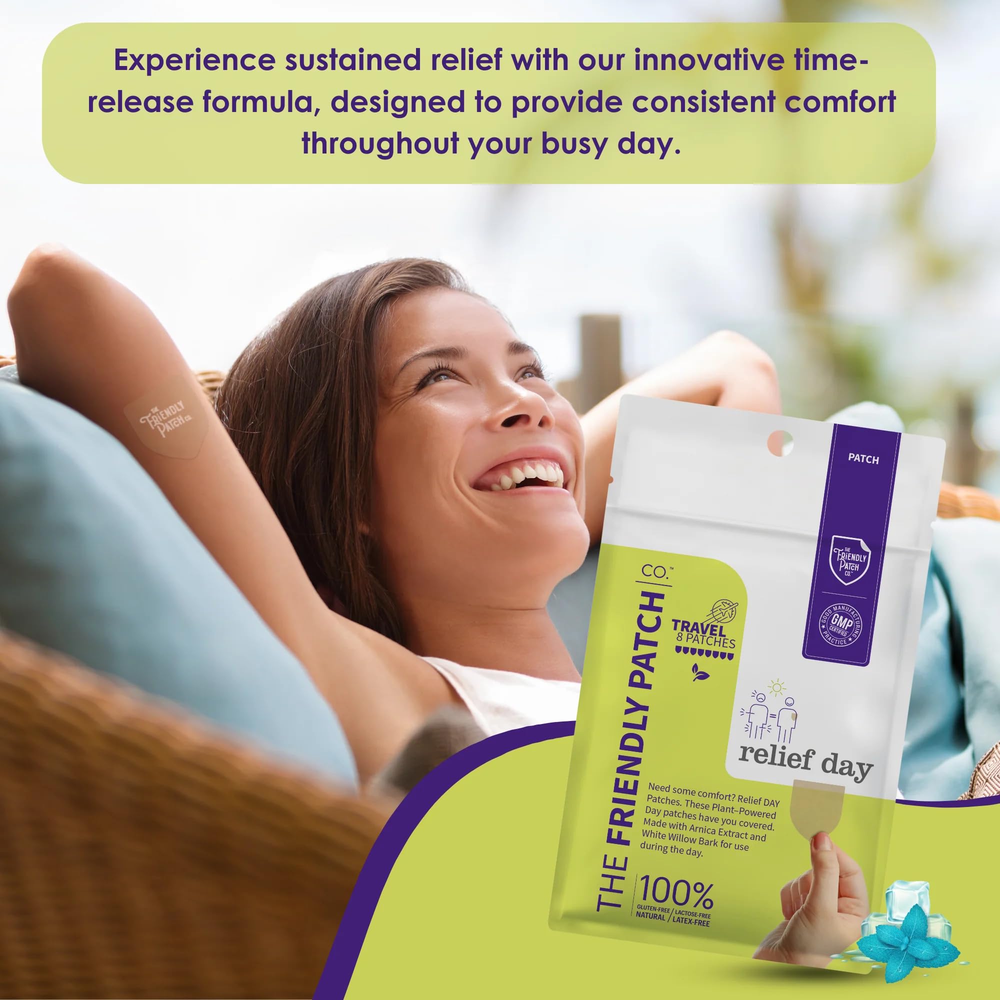 Relief Day Patch - Arnica, White Willow Bark, Saffron & Peppermint for Soreness and discomfort for Women and Men The Friendly Patch CO. buy supplements canada