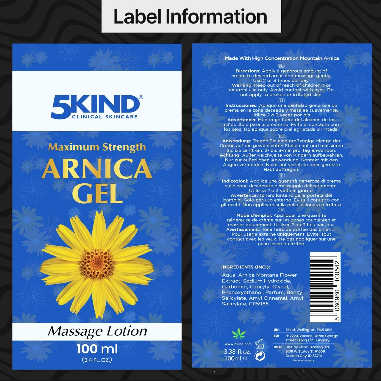 5kind Maximum Strength Arnica Bruise Gel 3.4 Fl Oz - Arnica Gel for Bruising and Swelling - Arnica Montana Gel with High Concentration Extract - Non-Greasy Formula 5kind clinical skincare buy supplements canada