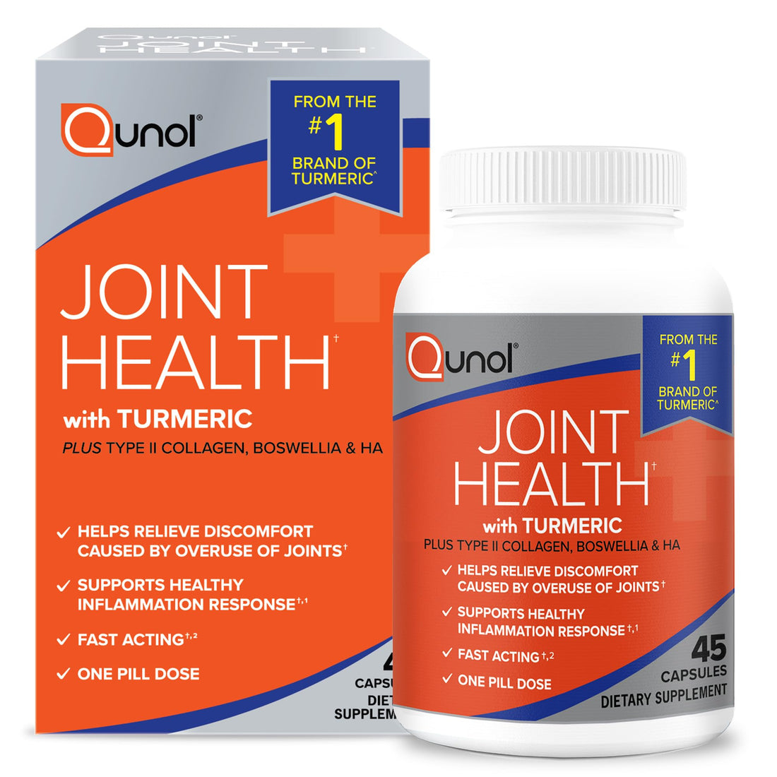 Qunol 5-in-1 Joint Support Supplement, Fast Acting, One Pill Dose, Support Healthy Inflammation Response & Discomfort Caused by Overuse of Joints, Alternative to Glucosamine Chondroitin MSM, 45 Count Qunol buy supplements canada