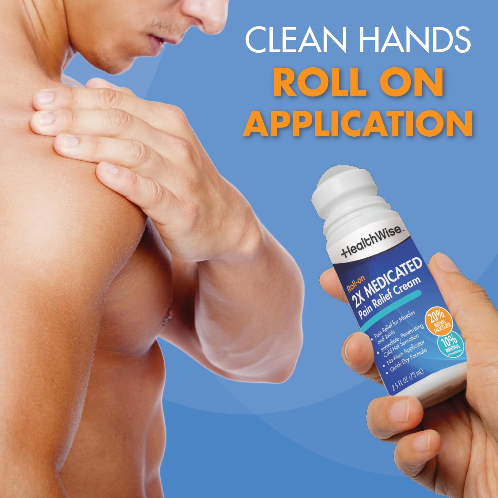 HealthWise 2X Medicated Roll-On | 10% Menthol + 20% Methyl Salicylate | Pain Relief Cream | 3 oz. 88.5 mL | Quick-Dry Formula | Immediate Penetrating Action | Topical Analgesic HealthWise buy supplements canada