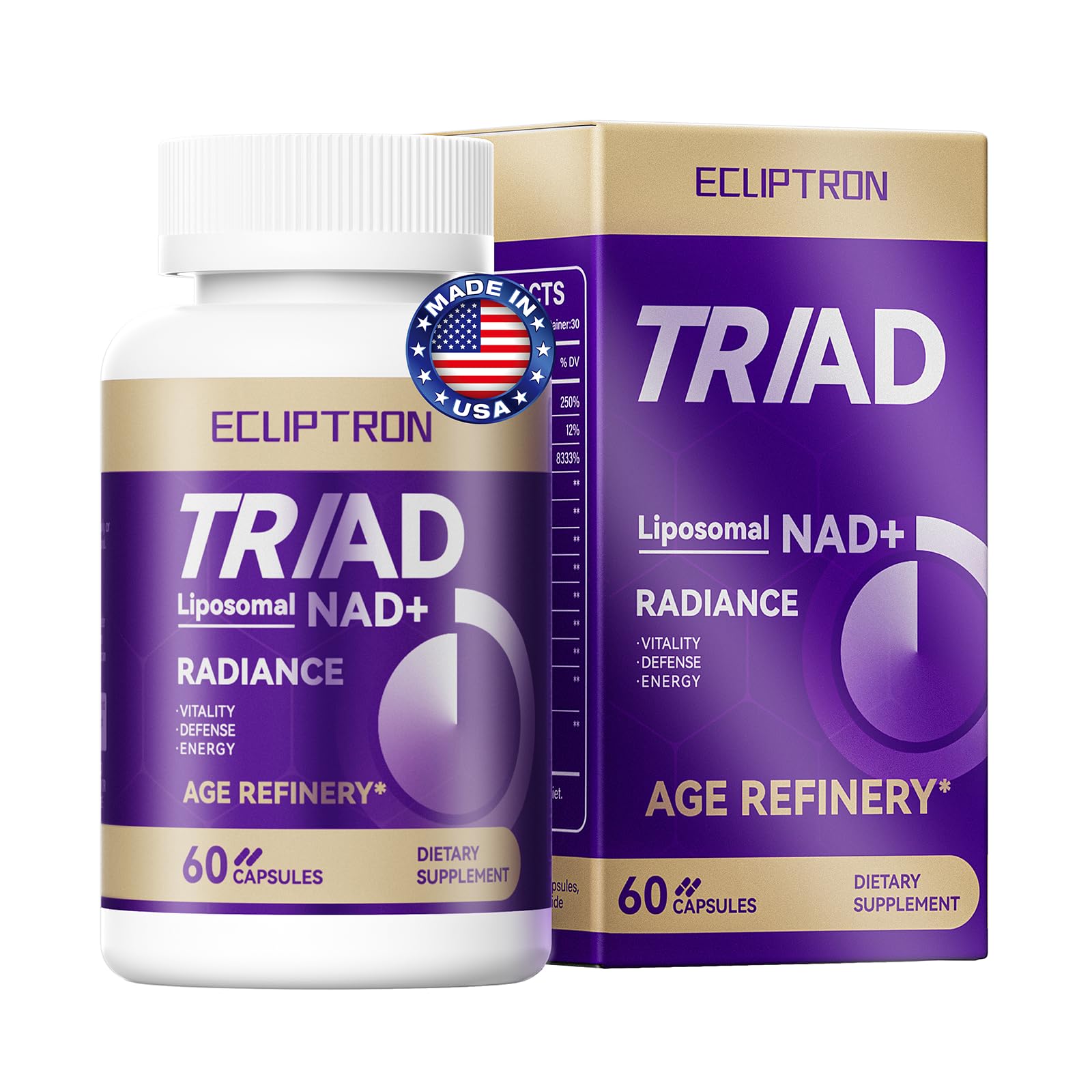 Ecliptron NAD+ Supplement for Women & Men 1800mg - Liposomal NAD Plus with Nicotinamide Riboside & Resveratrol, Anti-Aging | Mitochondrial Health | Radiant Skin - 60 Capsules Ecliptron buy supplements canada