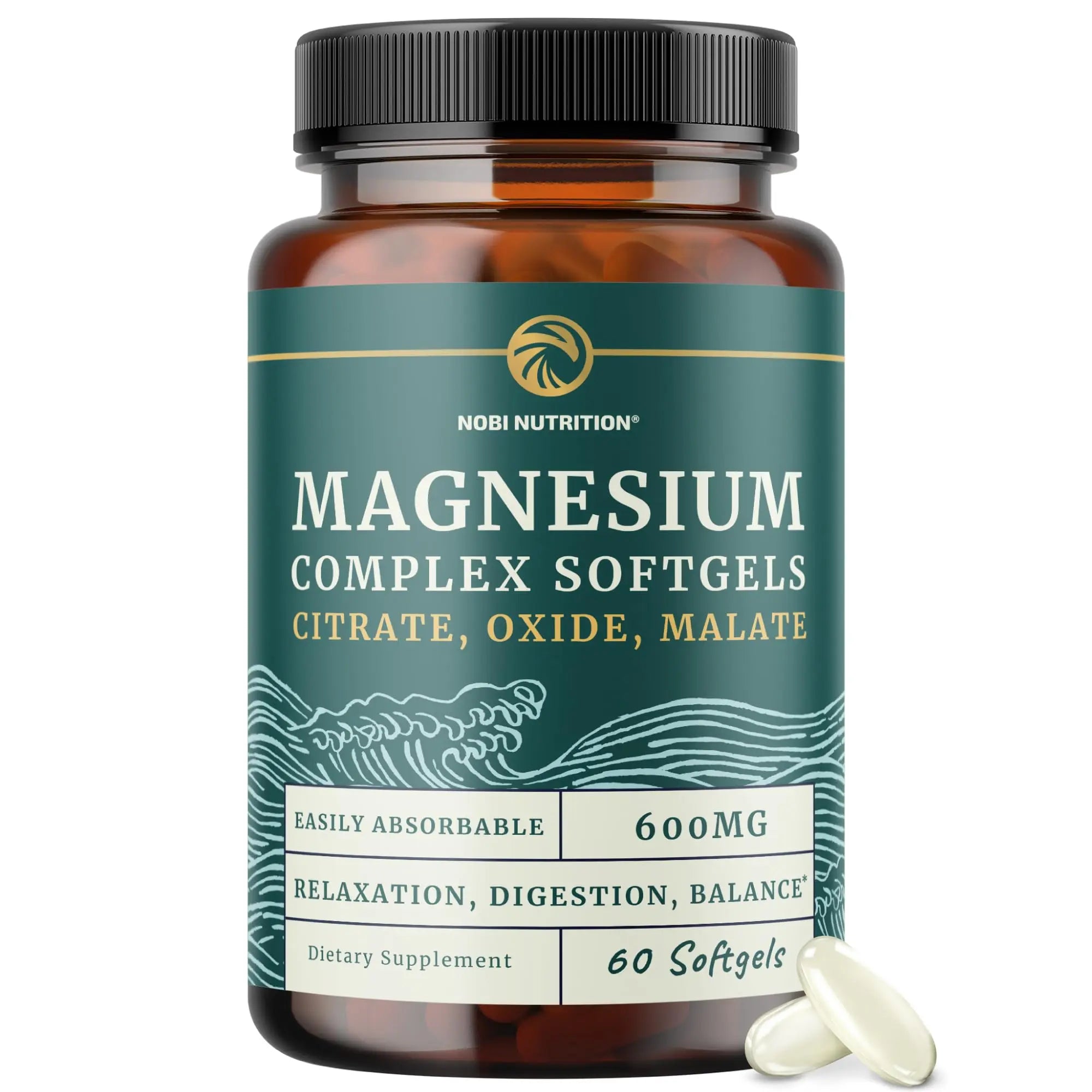 Triple Magnesium Softgels | Citrate, Malate, & Oxide | Highly Absorbable Magnesium Supplement for Digestion, Calm, Leg Cramps, & Sleep Support | 300mg Complex | Easy to Swallow Soft Gels | 60 Count Nobi Nutrition buy supplements canada
