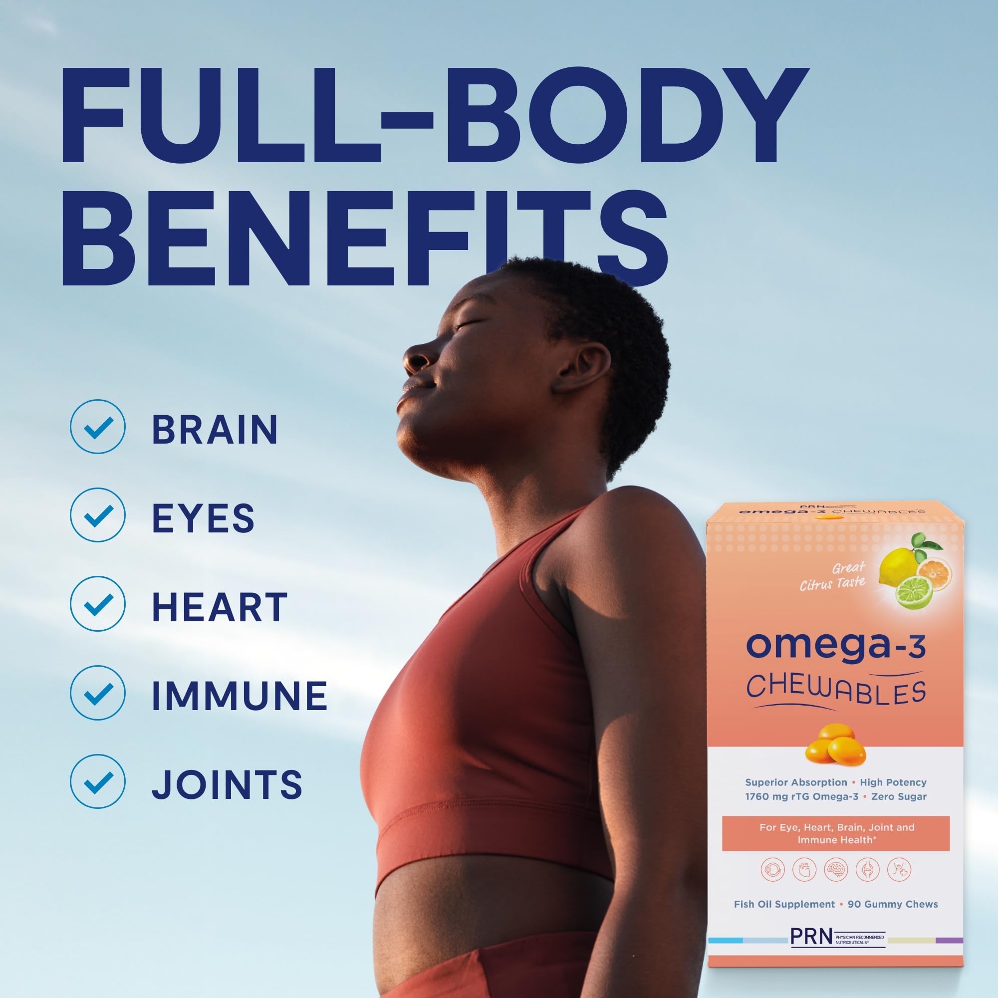 Omega 3 Gummy Chewables - 90 Gel Chews, 30-Day Supply, Citrus Flavor - 1760mg Ultra-Pure rTG Omega 3 for Eye, Heart, Brain, Joint & Immune Health PRN Physician Recommended Nutriceuticals buy supplements canada
