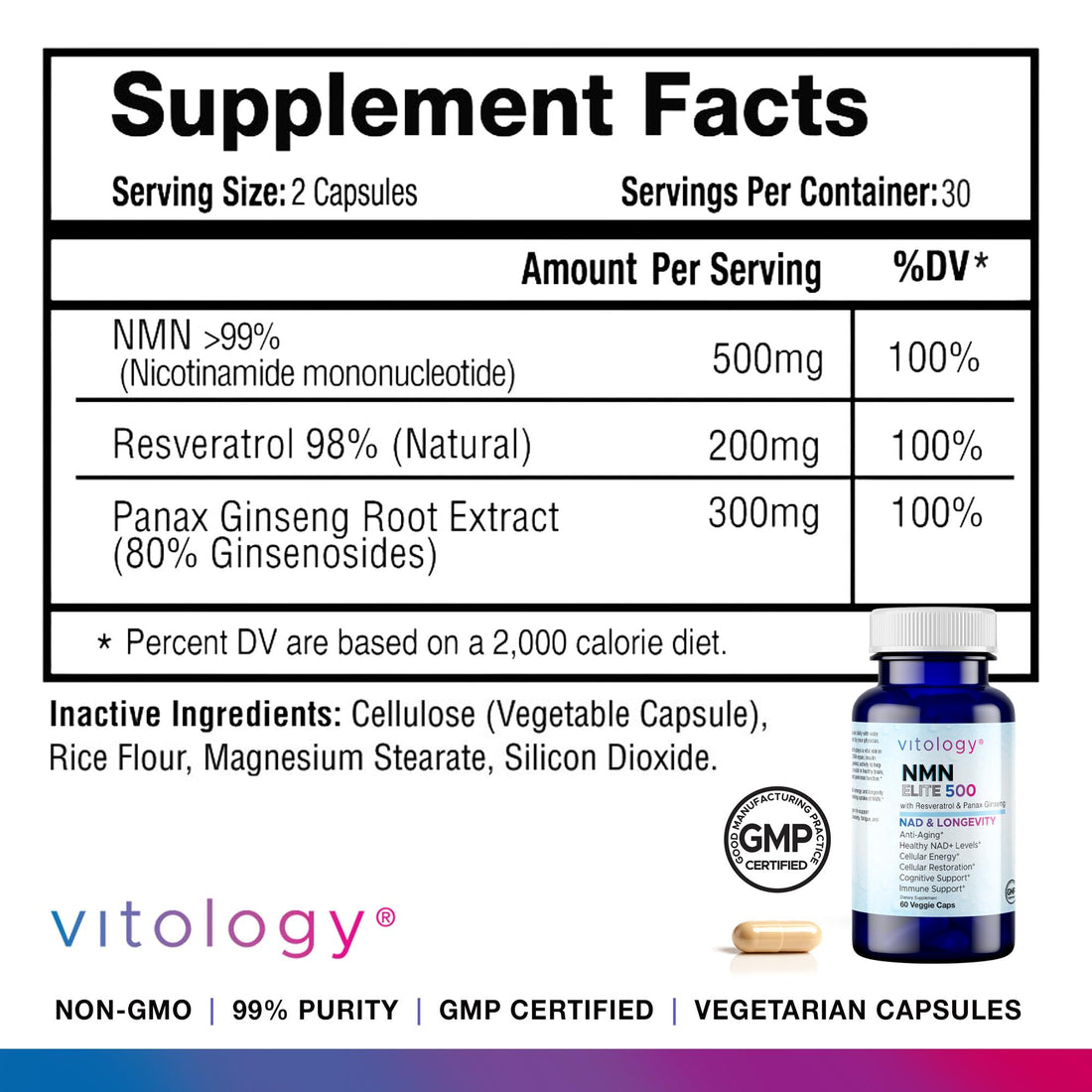 Vitology NMN Elite 500 – NMN 500mg, Resveratrol 200mg, Panax Ginseng 300mg – NAD+ Cellular Energy & Longevity Support Supplement – Focus, Vitality & Anti-Aging Formula – Non-GMO, Vegan Capsules Vitology buy supplements canada