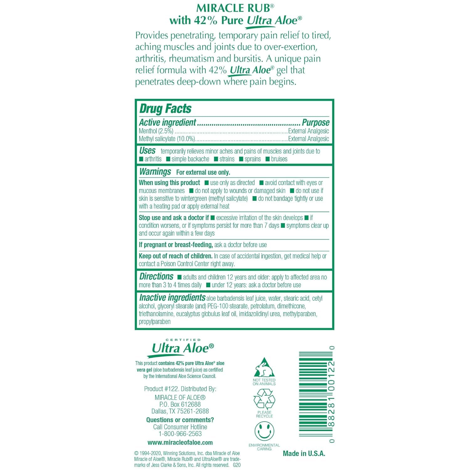 Miracle of Aloe Miracle Rub Pain Relieving Cream 32 oz, Fast & Effective Relief for Arthritis, Muscle, and Joint Pain - Maximum Strength UltraAloe Formula, Topical Analgesic Miracle of Aloe buy supplements canada