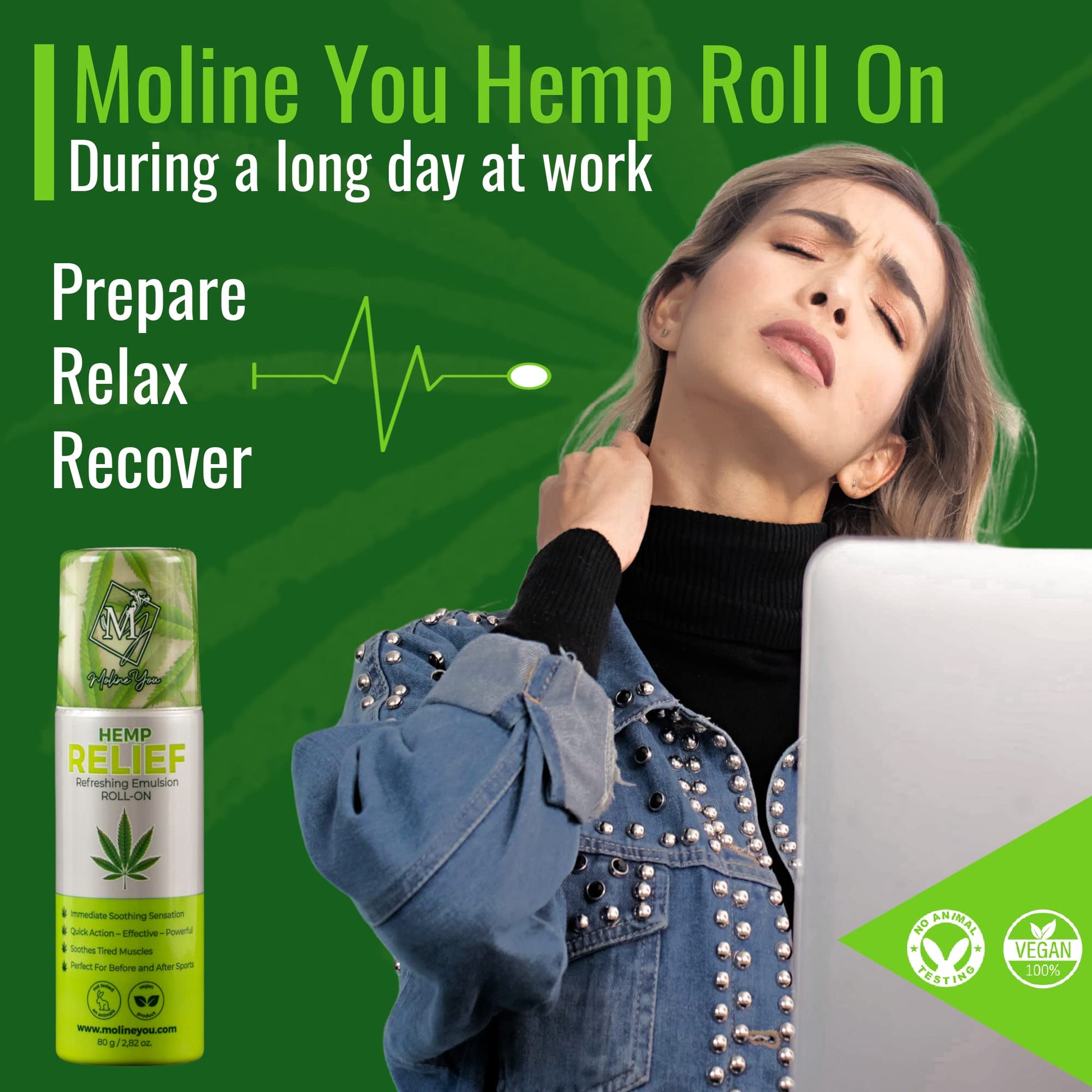 Moline You Natural Powerful Hemp Roll On, for Joint & Muscle Discomfort, Back, Neck, Knee, Shoulders HIPS. Formula with Hemp Oil Extract, Arnica, Menthol (Roll On 3 oz) Moline You buy supplements canada