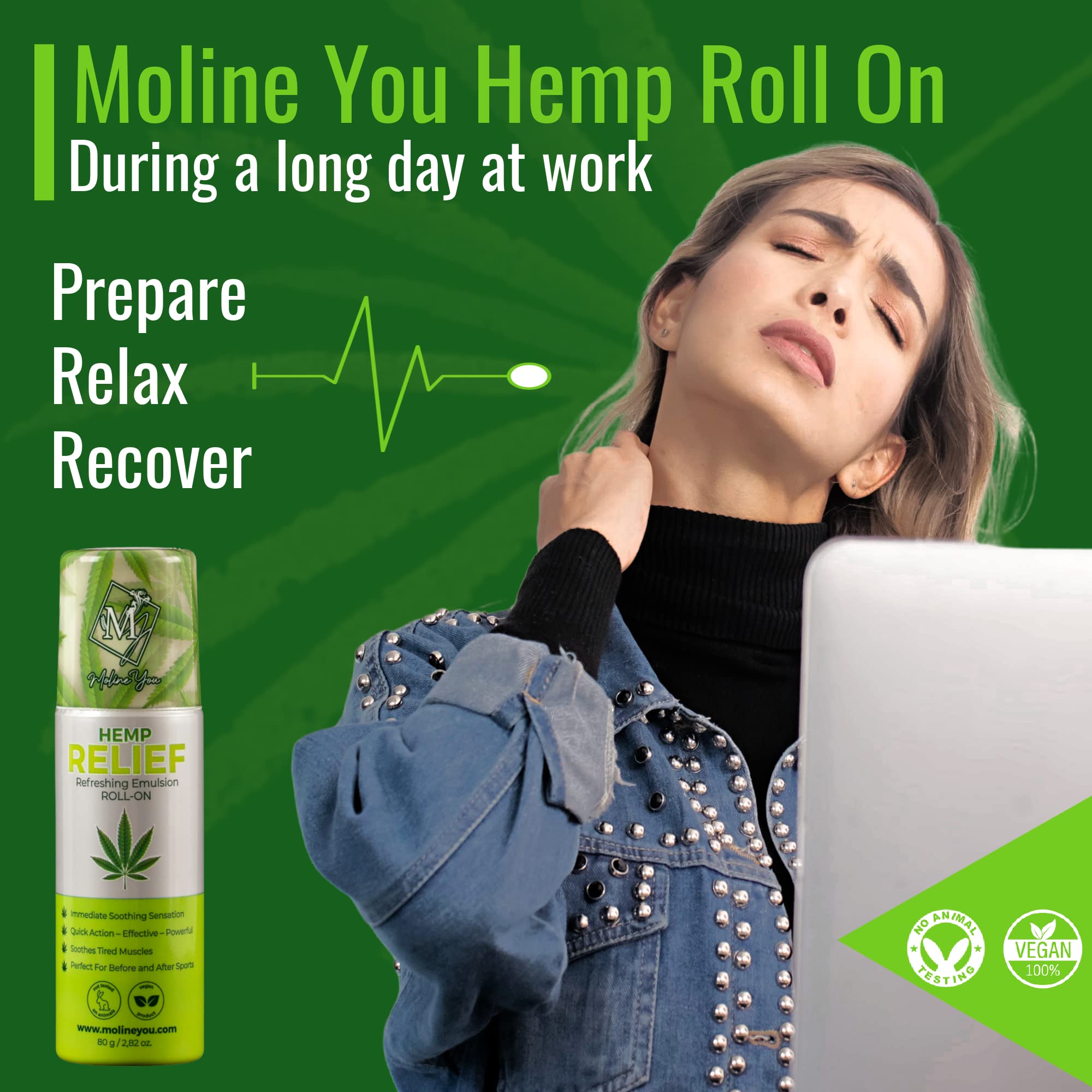 Moline You Natural Powerful Hemp Roll On, for Joint & Muscle Discomfort, Back, Neck, Knee, Shoulders HIPS. Formula with Hemp Oil Extract, Arnica, Menthol (Roll On 3 oz) Moline You buy supplements canada