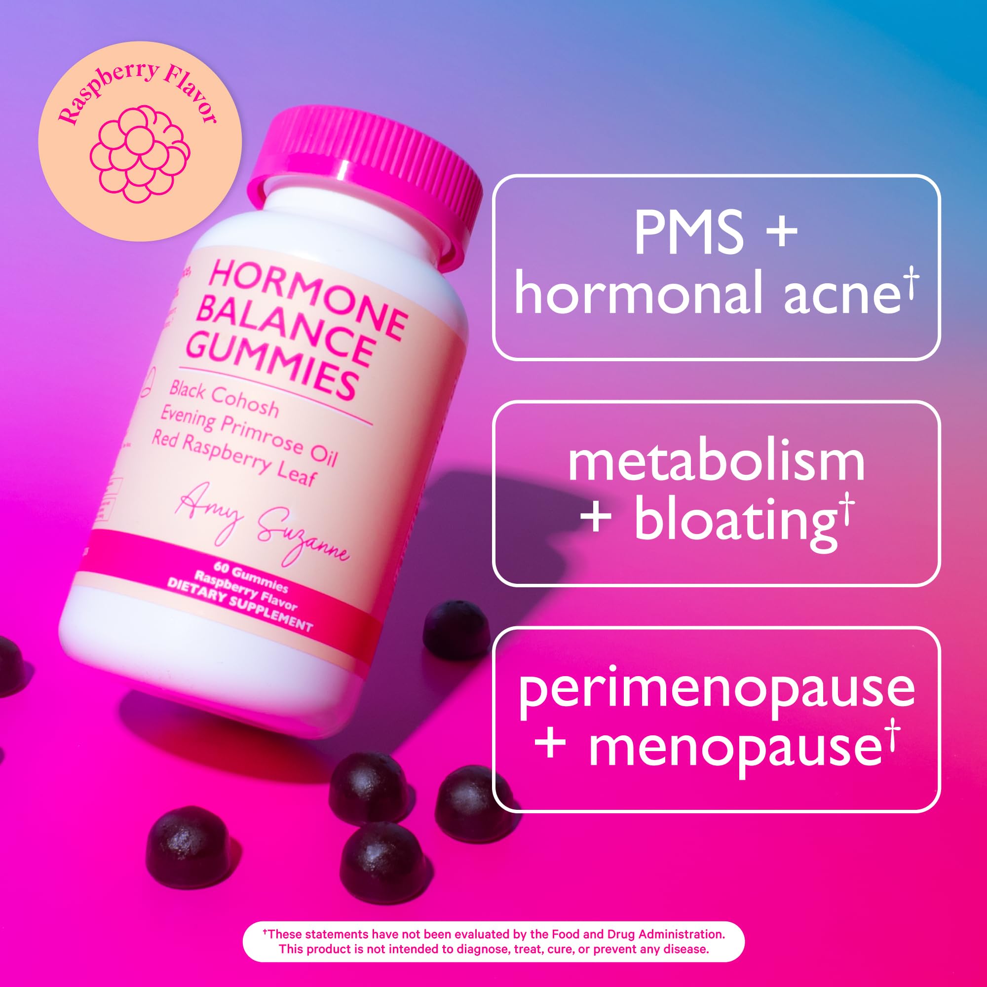 Amy Suzanne Hormone Balance Gummies for Women - Hormone Harmony for Mood, Energy, Bloating - Hormonal PMS, Perimenopause & Menopause Support - Red Raspberry Leaf & Black Cohosh - 60 Gummy Supplements Amy Suzanne buy supplements canada