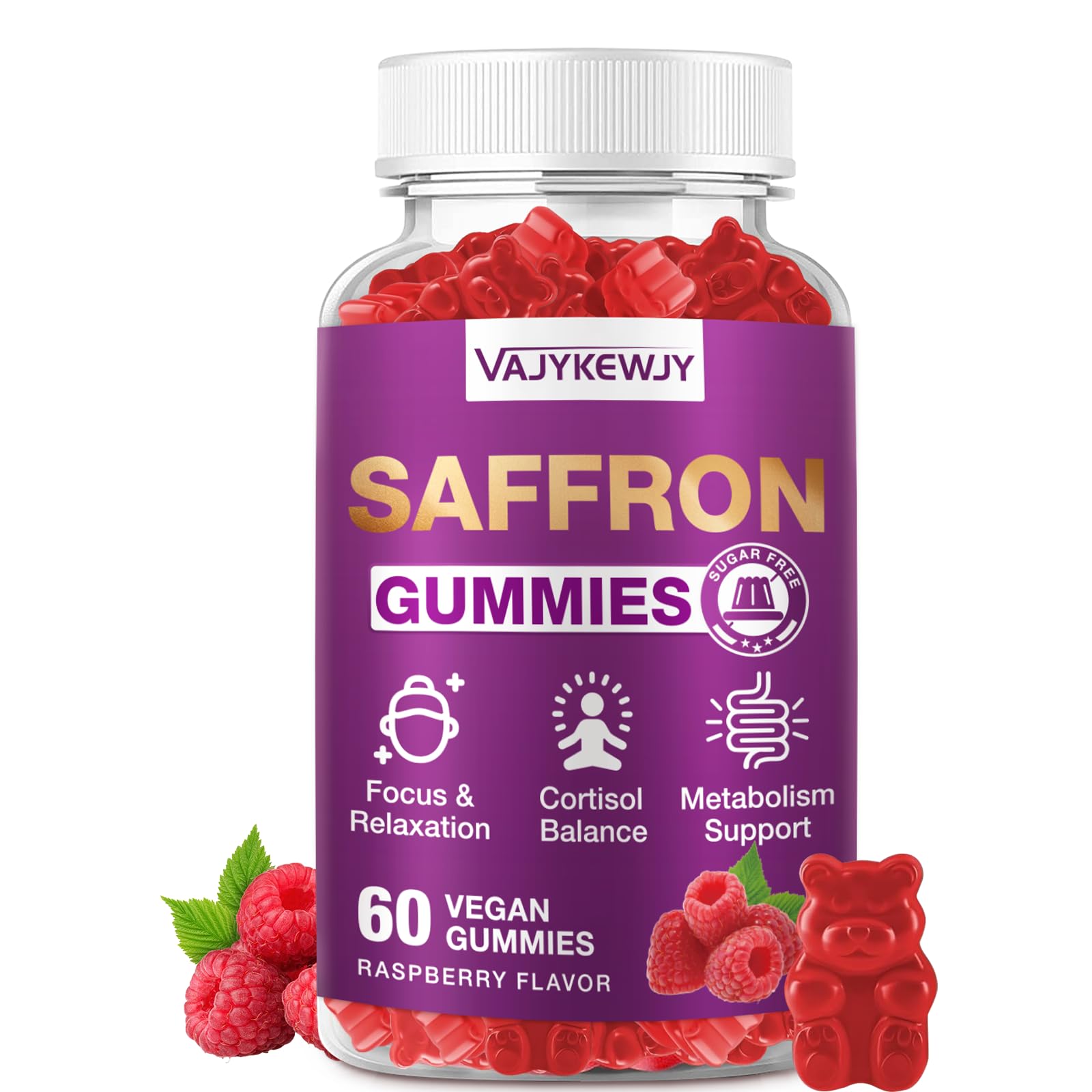VAJYKEWJY Saffron Gummies (88.5 mg) with Magnesium — Enhanced with St. John’s Wort, Rhodiola, Ashwagandha & Vitamins B6, B12, D3 for Mood & Focus Support — 60 Count VAJYKEWJY buy supplements canada