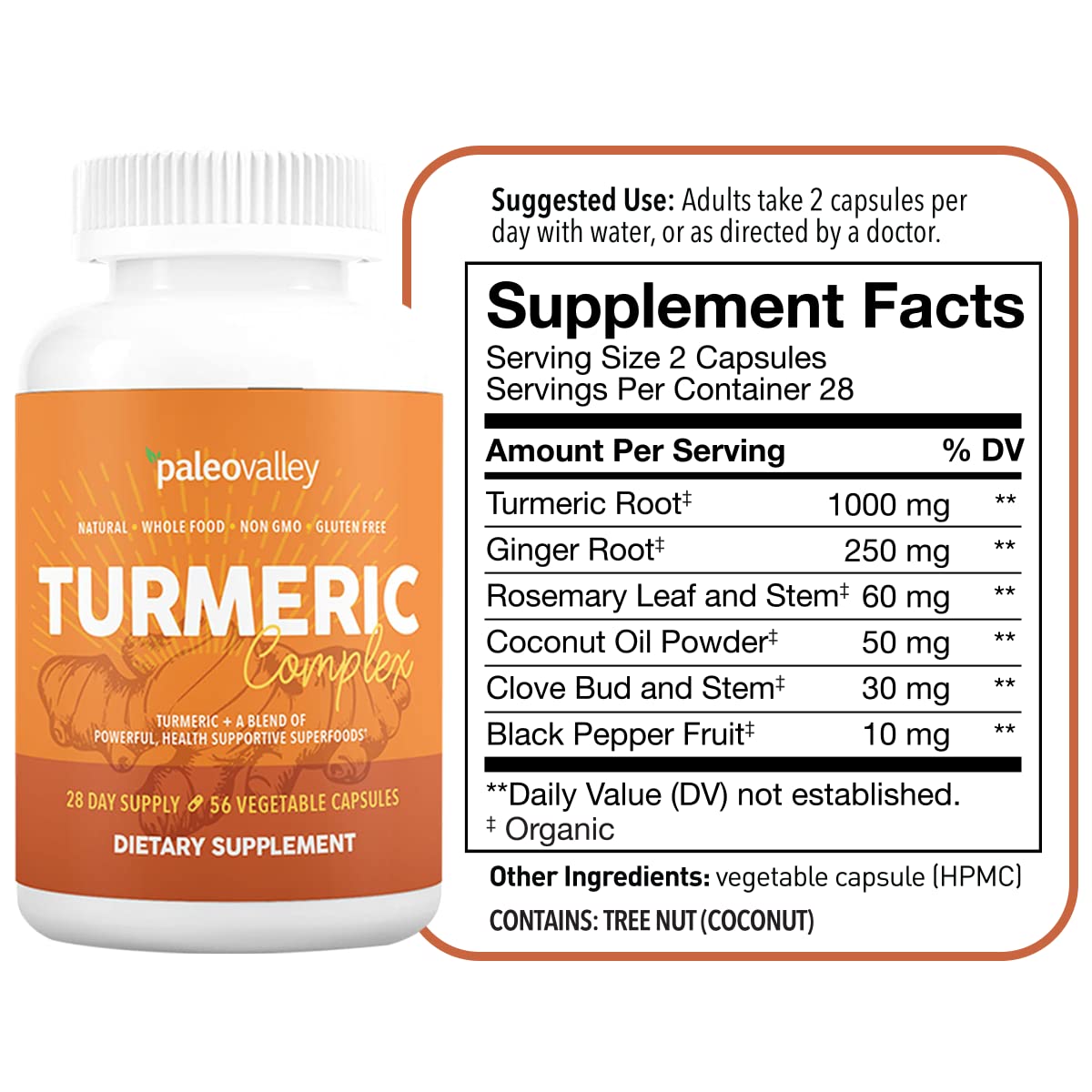 Paleovalley - Organic Turmeric Complex - Full Spectrum Organic Turmeric with Health-Supportive Superfoods - 56 Vegetarian Capsules - Support Joints, Immunity, Brain and Heart Health Paleovalley buy supplements canada