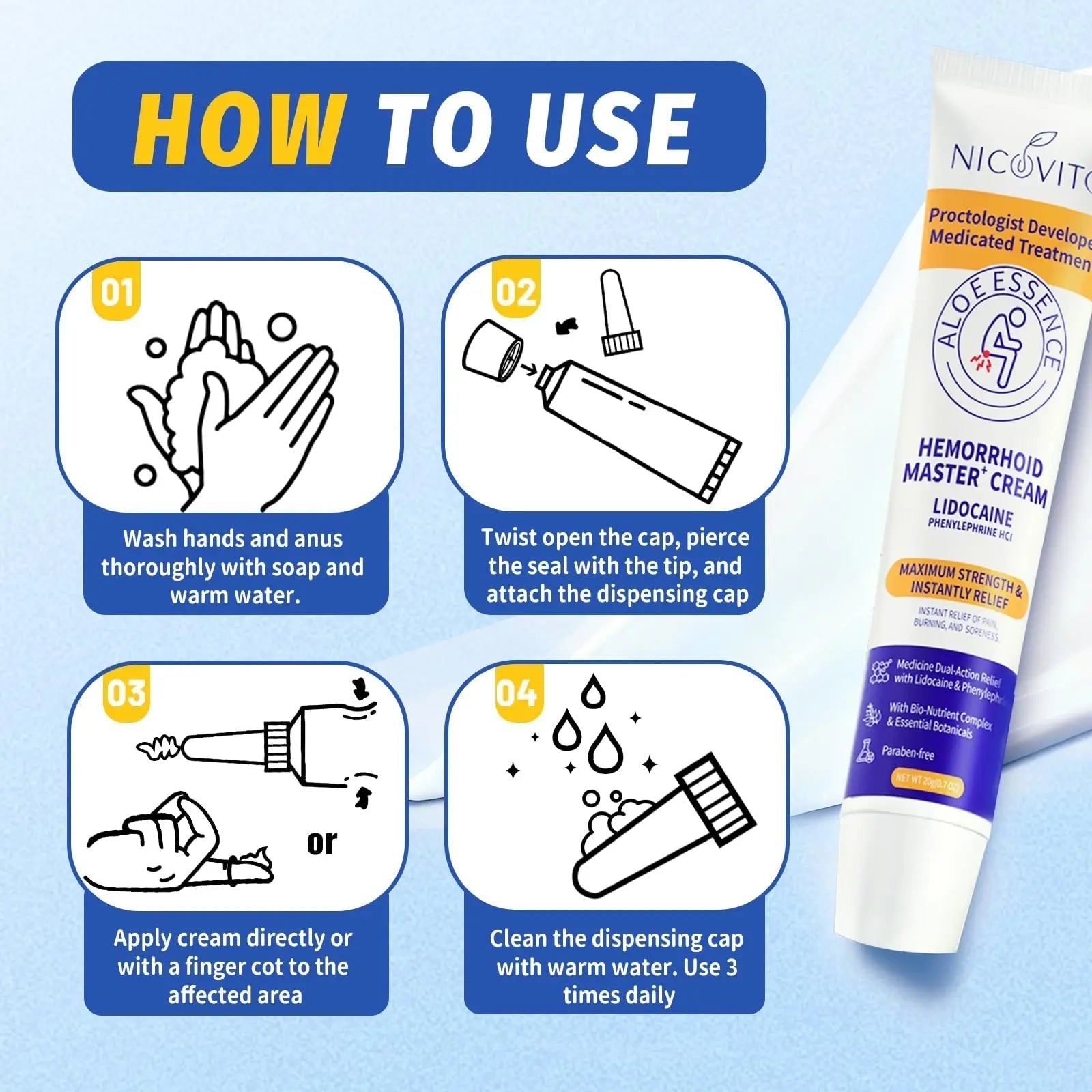NICOVITO Hemorrhoid & Fissure Treatment Cream, 4% Lidocaine & Phenylephrine HCl Ointment, Maximum Strength Fast Relief for Pain, Itching & Swelling, External Use (0.7 oz) NICOVITO buy supplements canada