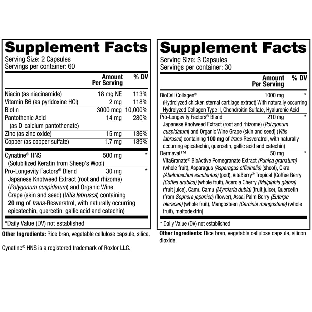 Reserveage Ultra Collagen Booster & Keratin Hair Booster - Features Dermaval, Biotin & Resveratrol - Support Hair & Skin - 90 Ultra Collagen Booster Capsules, 120 Keratin Hair Booster Capsules Reserveage Nutrition buy supplements canada