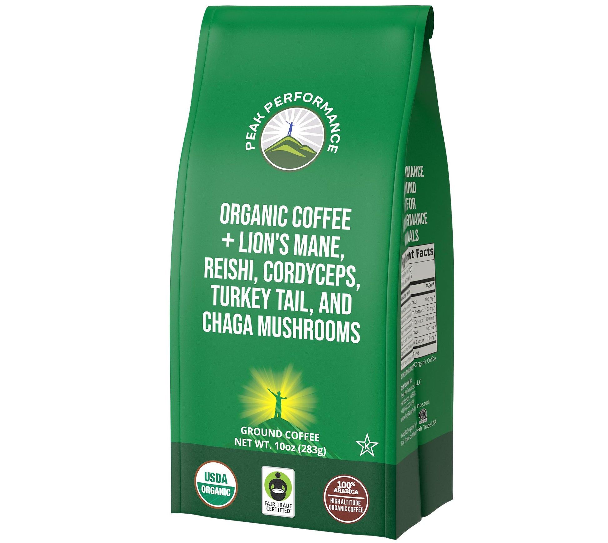 Organic Low Acid Mushroom Coffee with Lion's Mane, Reishi, Cordyceps, Turkey Tail, and Chaga Mushrooms - Great Tasting Premium High Altitude Medium Roast Ground Bags 10 oz by Peak Performance Peak Performance buy supplements canada