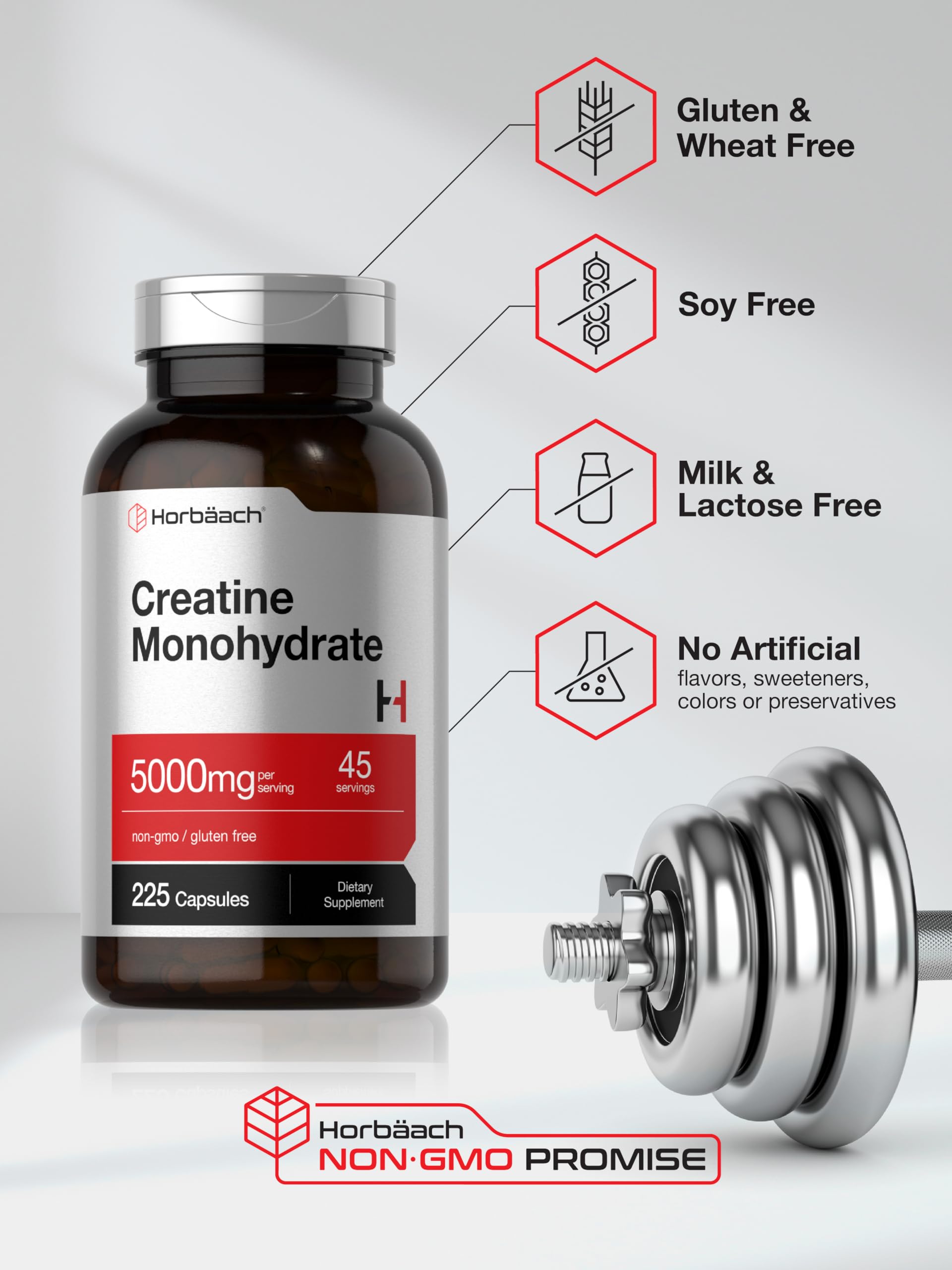 Horbäach Creatine Monohydrate | 5g | 225 Capsules | Non-GMO, Gluten Free Supplement Horbäach buy supplements canada