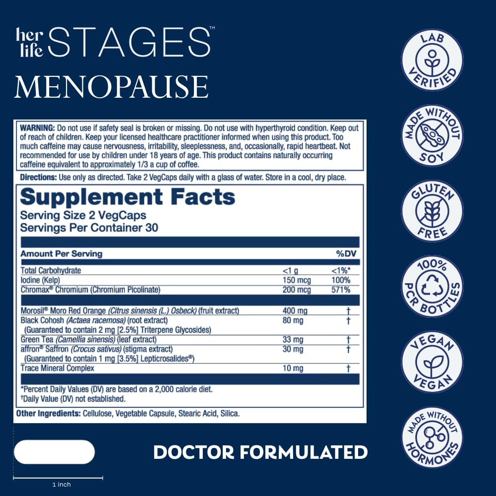 SOLARAY Menopause her Life Stages - Menopause Supplements for Women - Supports Mood, Sleep, Hot Flashes, Night Sweats - Vegan, Gluten Free - 60-Day Guarantee - 30 Servings, 60 VegCaps SOLARAY buy supplements canada