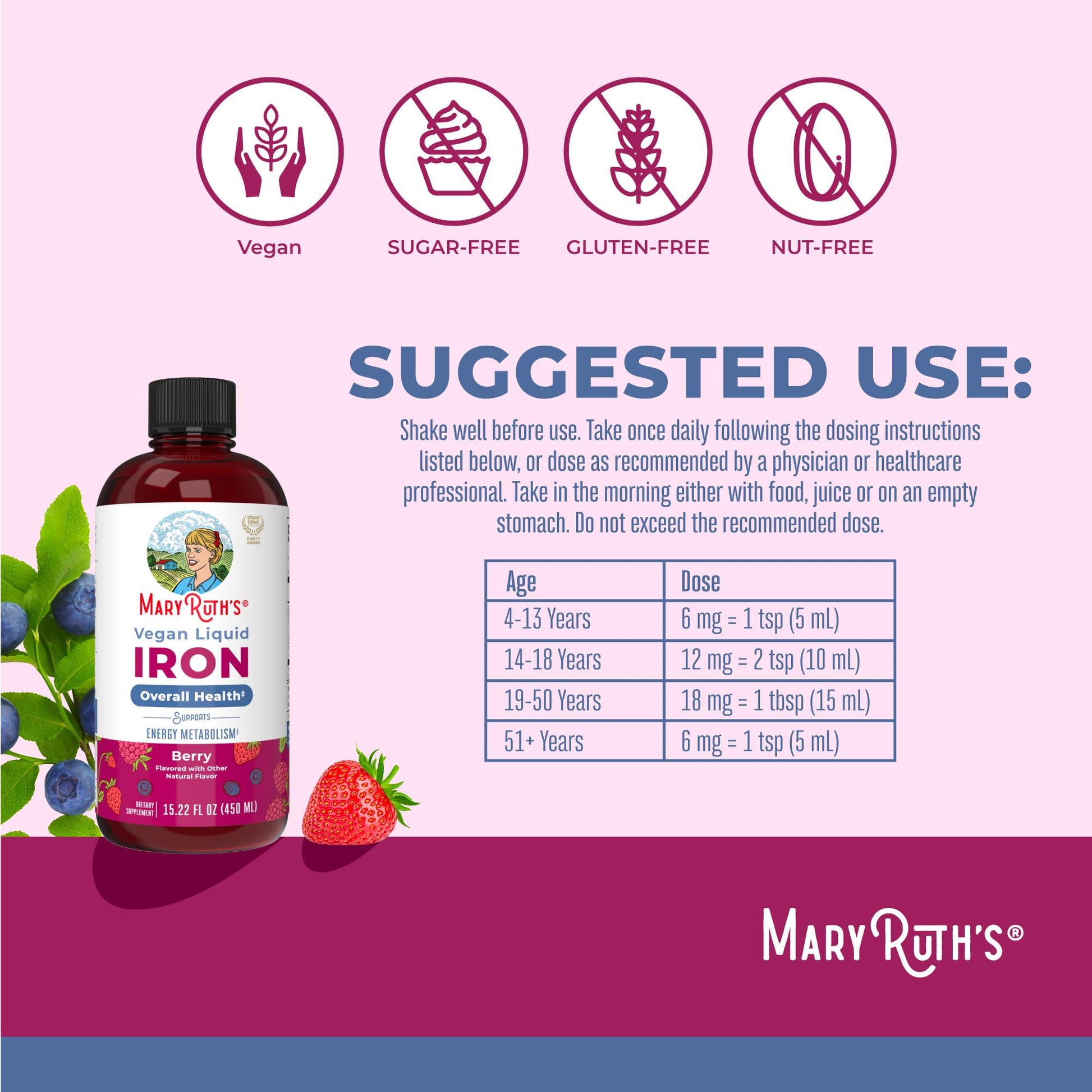 Iron Supplement for Women Men & Kids | Liquid Iron Supplement for Women Men & Kids | Iron for Healthy Blood & Oxygen | Ages 4 & Up | Sugar Free | Vegan | Non-GMO | Gluten Free | 15.22 Fl Oz MARYRUTH'S buy supplements canada