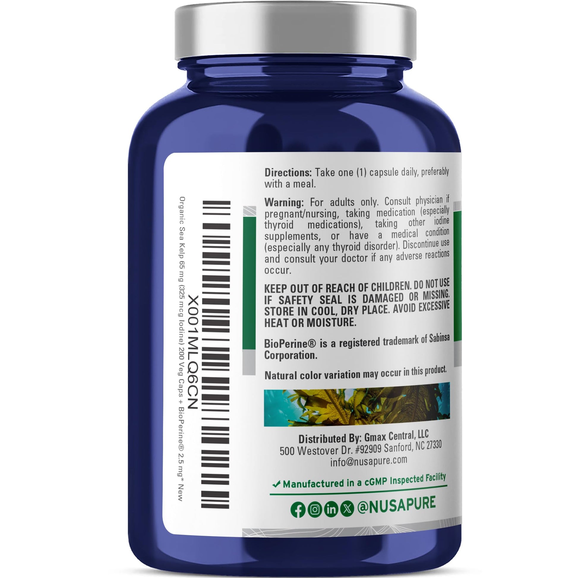 NusaPure Sea Kelp Natural Iodine 325mcg 10:1 Extract, 65 mg Equivalent to 650 mg Capsule 200 Count (Non-GMO, Vegan) NusaPure buy supplements canada