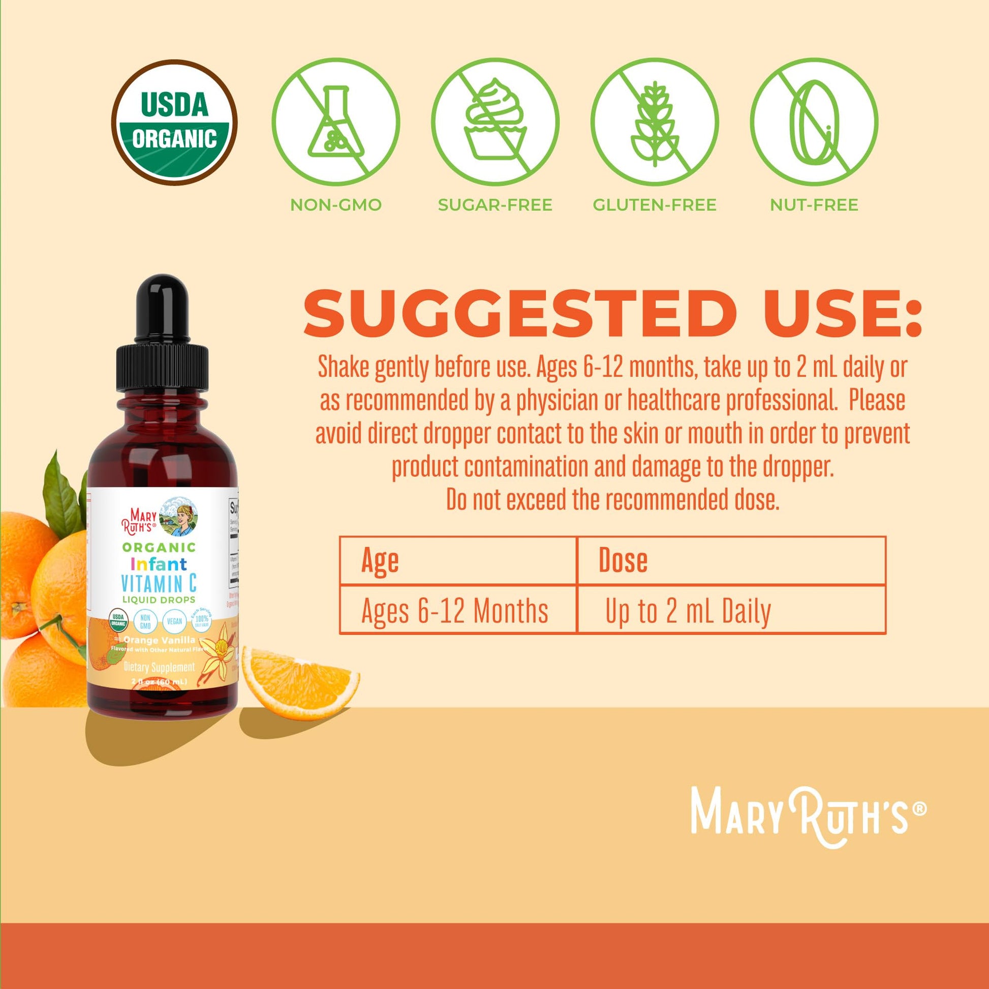 MaryRuth Organics Infant & Baby Vitamin C Supplement | USDA Organic Vitamin C Liquid Drops for Infants | Ages 6-12 Months | Immune Support | Overall Health | Vegan | Non-GMO | Gluten Free | 2 Fl Oz MARYRUTH'S buy supplements canada