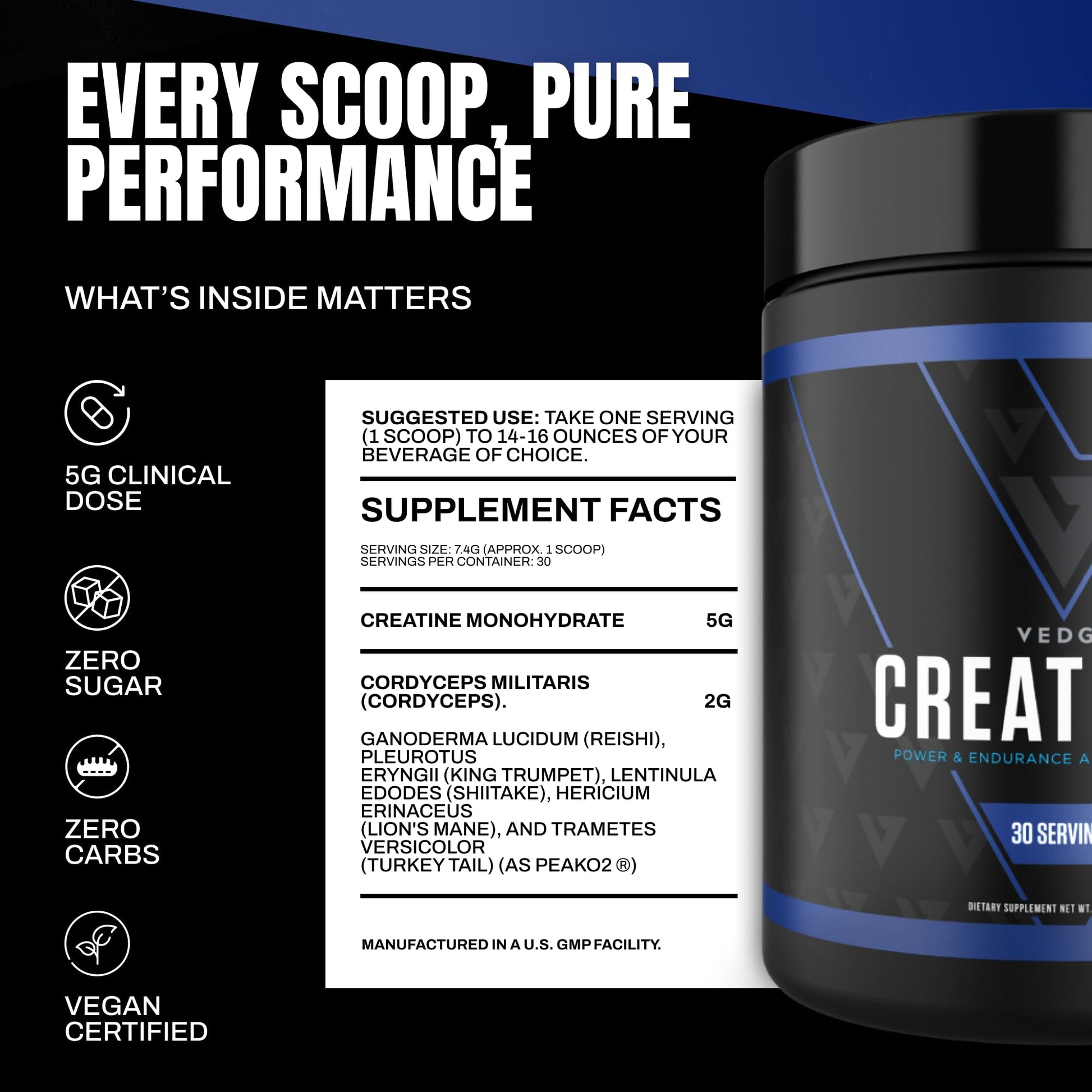 VEDGE Nutrition Creatine + | Vegan Plant-Based Creatine Monohydrate Powder | Energy, Performance & Function | Ergogenic Aids for Athletes | Unflavored, 30 Servings VEDGE buy supplements canada