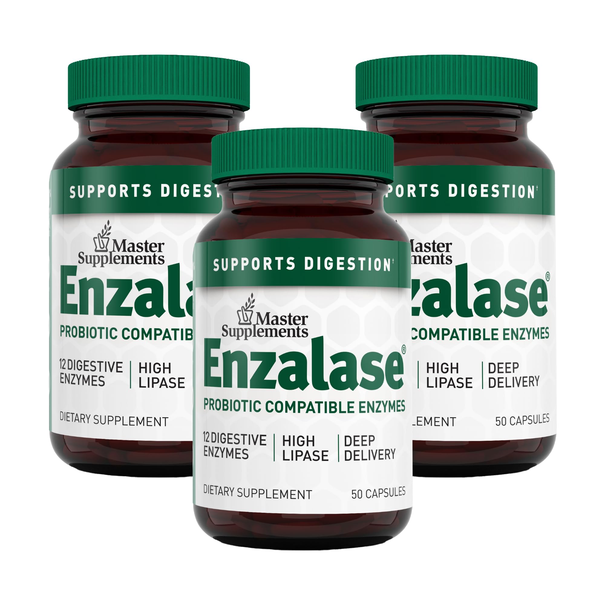 Master Supplements Enzalase - 50 Capsules, Pack of 3 - Probiotic Compatible Enzymes - Provides Digestive Boost + Gas & Bloating Relief - Gluten Free - 150 Total Servings ENZALASE buy supplements canada