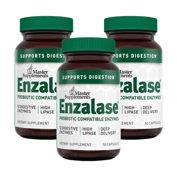 Master Supplements Enzalase - 50 Capsules, Pack of 3 - Probiotic Compatible Enzymes - Provides Digestive Boost + Gas & Bloating Relief - Gluten Free - 150 Total Servings ENZALASE buy supplements canada