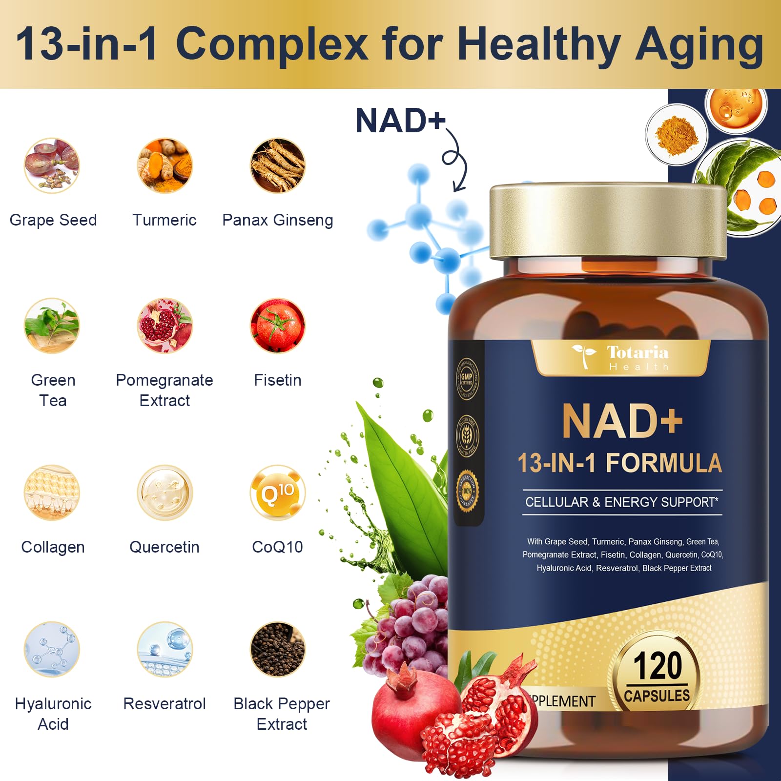 Totaria (2 Packs) NAD Supplement for Women Men with nicotinamide riboside resveratrol,Quercetin, Betaine Boost NAD+ Levels NAD Plus Supplement for Anti Aging, Energy, Immune, Focus 120 Capsules Totaria buy supplements canada