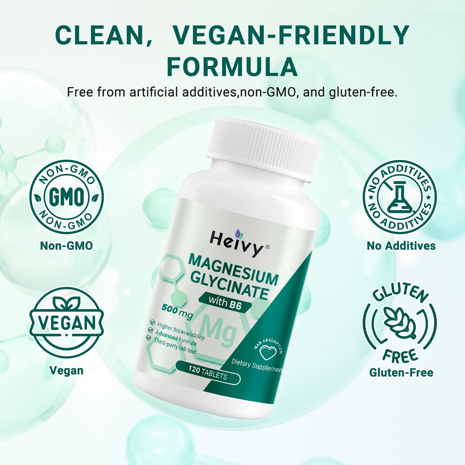 Heivy Pure Magnesium Glycinate 500mg with Vitamin B6, 100% Chelated & Purified Supports Nerve Relife, Sleep Aid & Muscle Support, Vegan & Non-GMO, Made in USA, 3rd Party Tested, 120 Tablets Heivy buy supplements canada