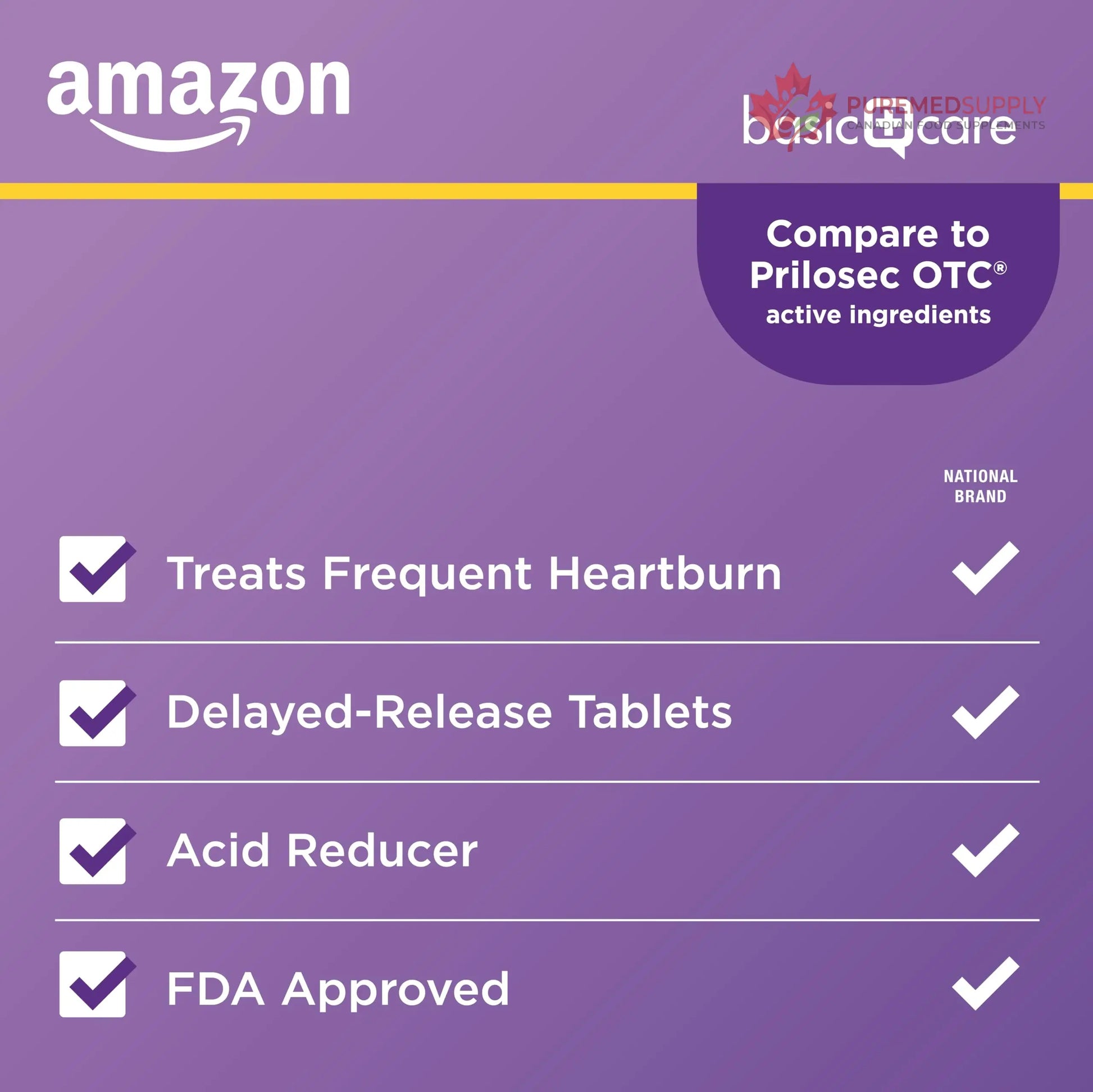 Amazon Basic Care Omeprazole Delayed Release Tablets 20 mg, Acid Reducer, treats frequent heartburn,, Cream, Regular, 42 Count (Pack of 1), 42 Count, Amazon Basic Care buy supplements canada