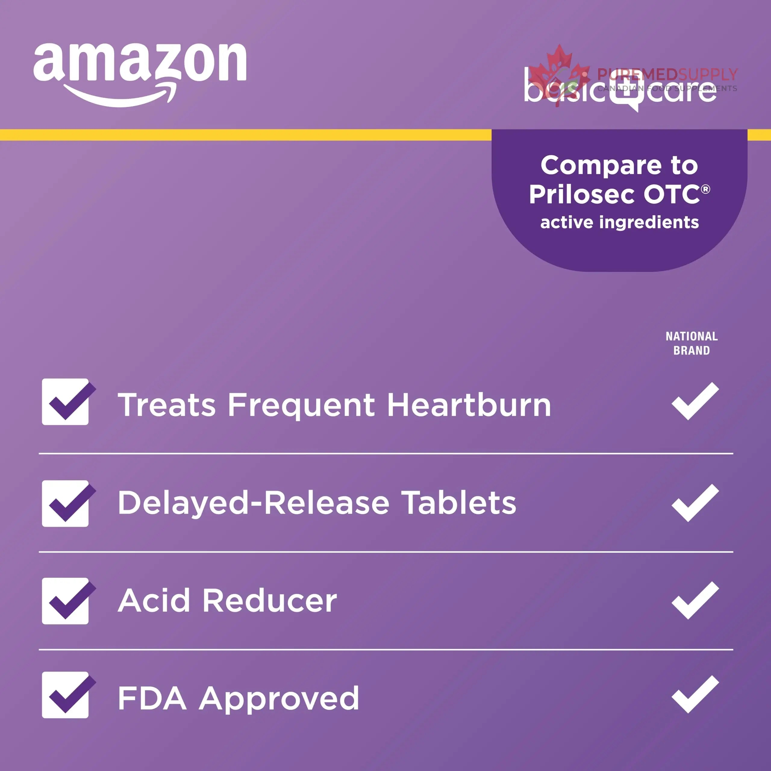Amazon Basic Care Omeprazole Delayed Release Tablets 20 mg, Acid Reducer, treats frequent heartburn,, Cream, Regular, 42 Count (Pack of 1), 42 Count, Amazon Basic Care buy supplements canada