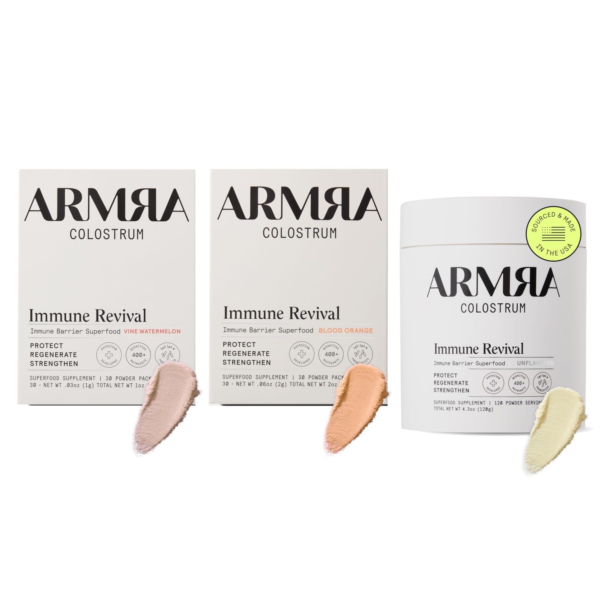ARMRA Colostrum™ Premium Powder, Grass Fed, Gut Health Bloating Immunity Skin & Hair, Contains 400+ Bioactive Nutrients (Blood Orange, Vine Watermelon, Unflavored Bundle | 180 Servings) ARMRA buy supplements canada