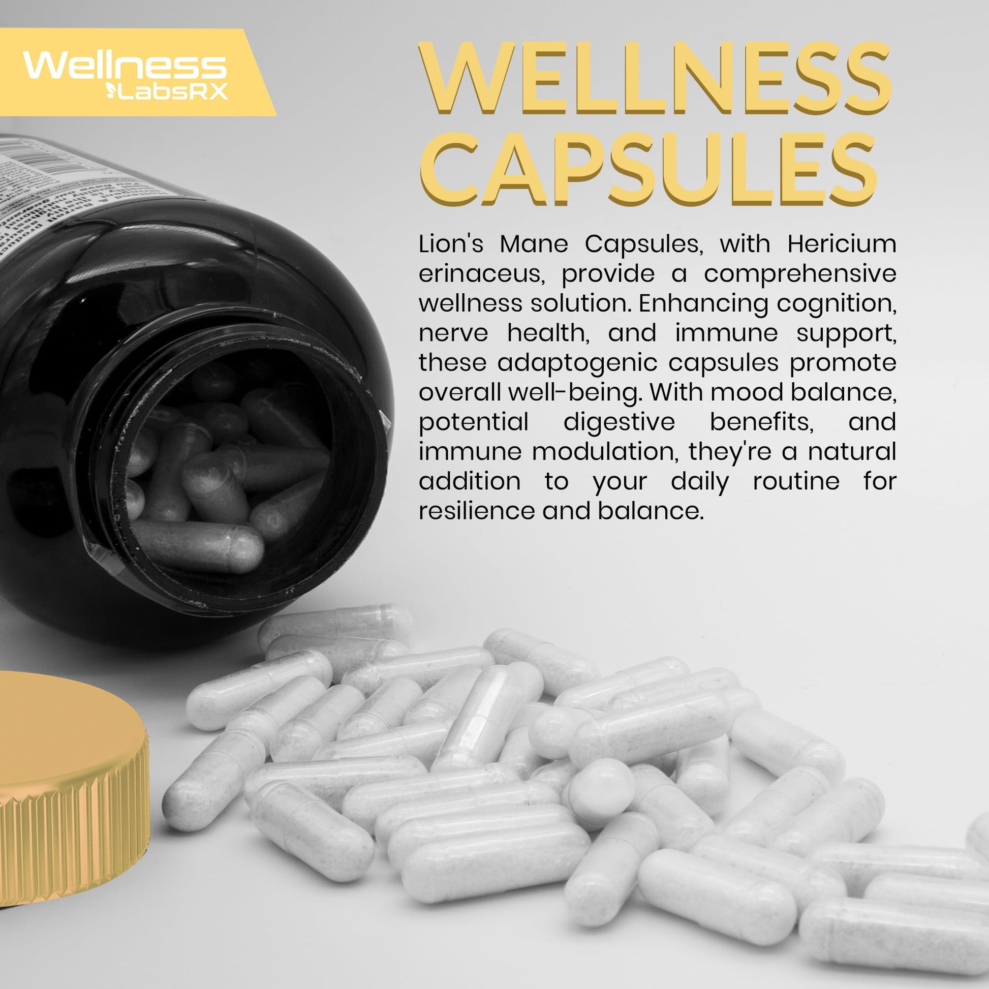 Lions Mane Supplement Capsules - 120 Count - Mushroom Supplement, Brain Supplements WELLNESS LABSRX buy supplements canada