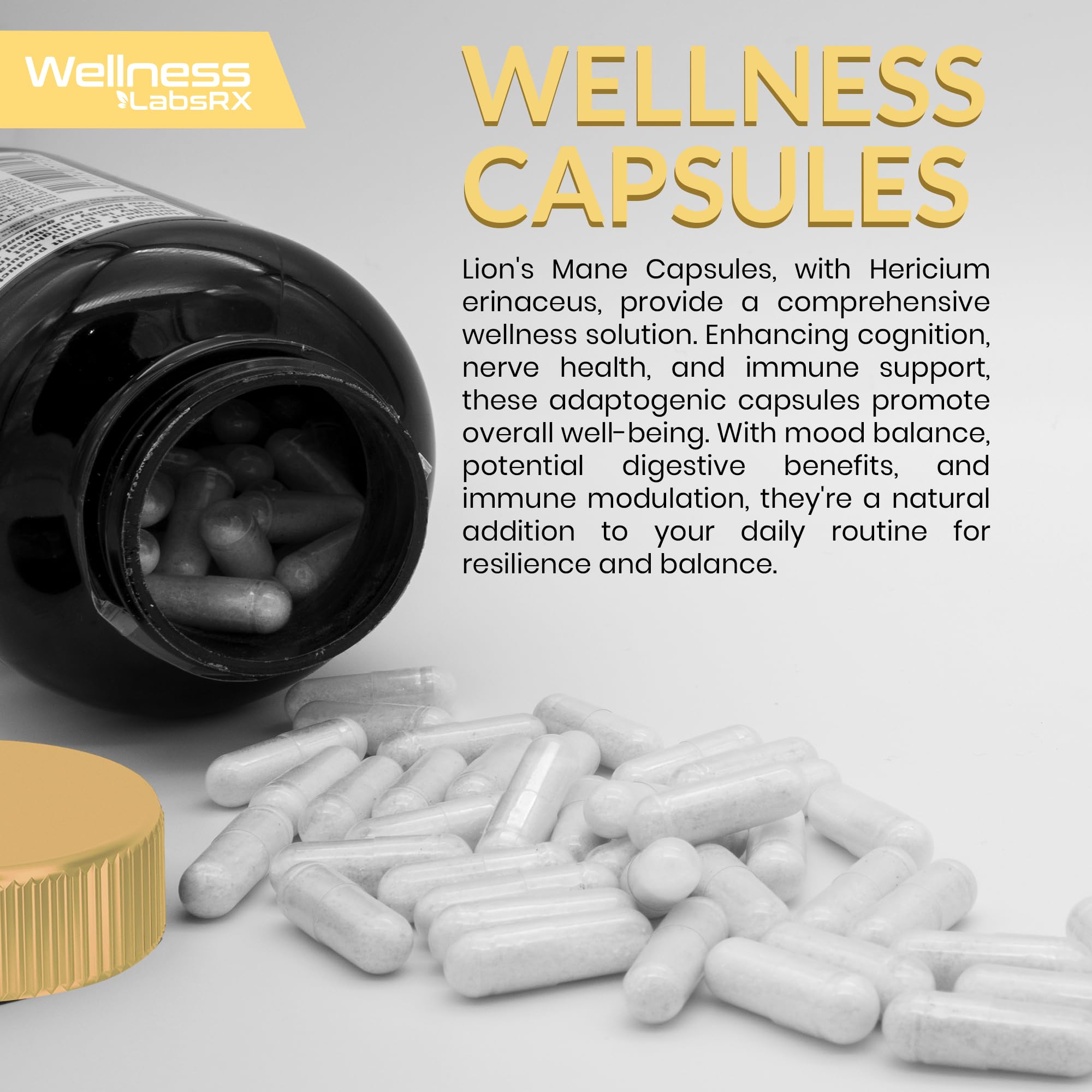 Lions Mane Supplement Capsules - 120 Count - Mushroom Supplement, Brain Supplements WELLNESS LABSRX buy supplements canada