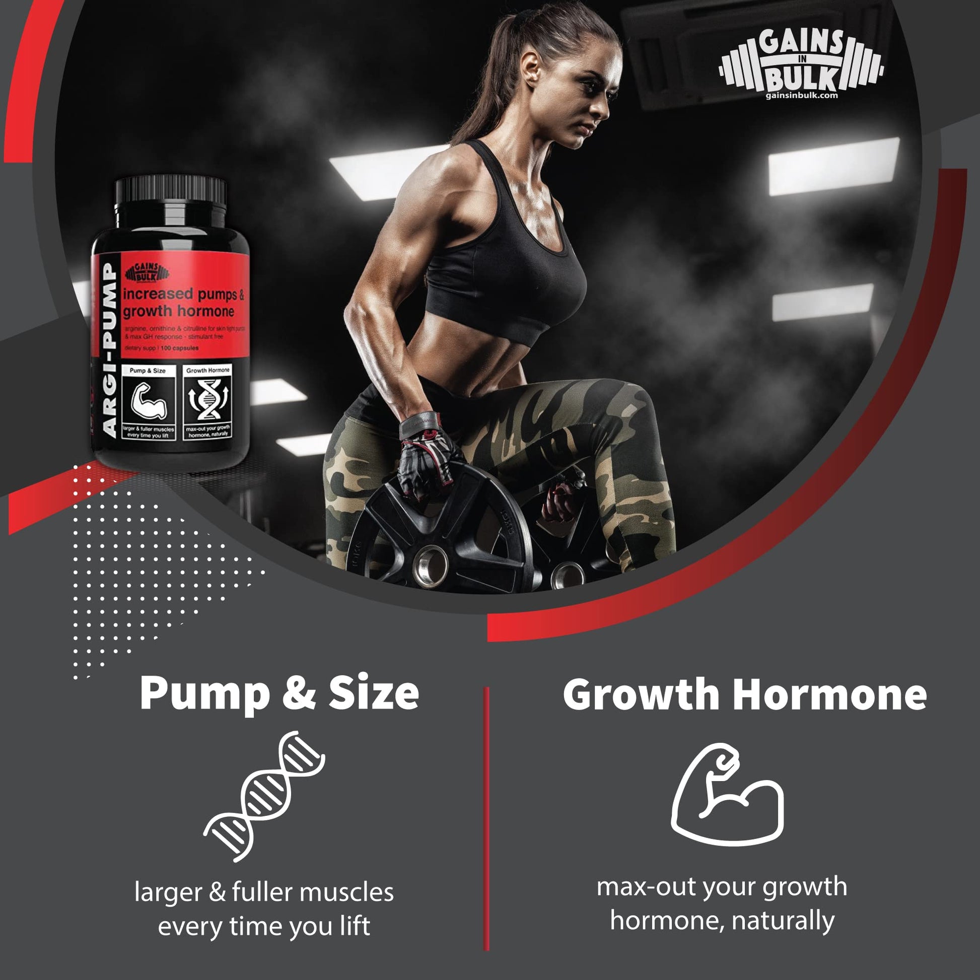 Gains in Bulk, Argi Pump, L-Arginine Nitric Oxide Booster with L-Citrulline and L-Ornithine GAINS IN BULK GAINSINBULK.COM buy supplements canada