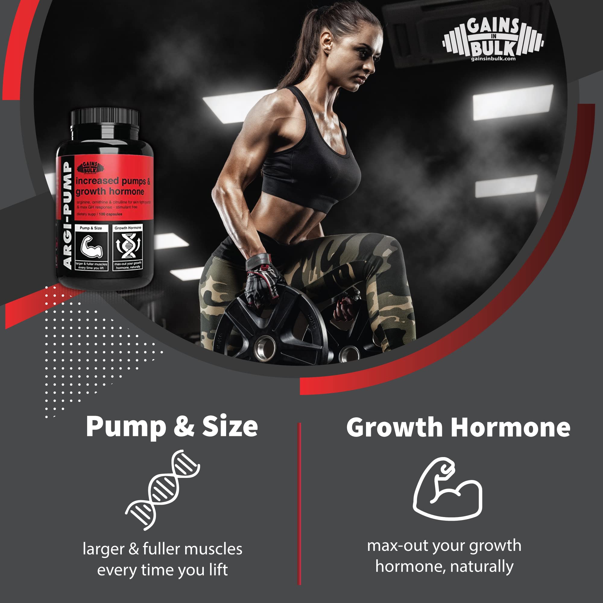 Gains in Bulk, Argi Pump, L-Arginine Nitric Oxide Booster with L-Citrulline and L-Ornithine GAINS IN BULK GAINSINBULK.COM buy supplements canada
