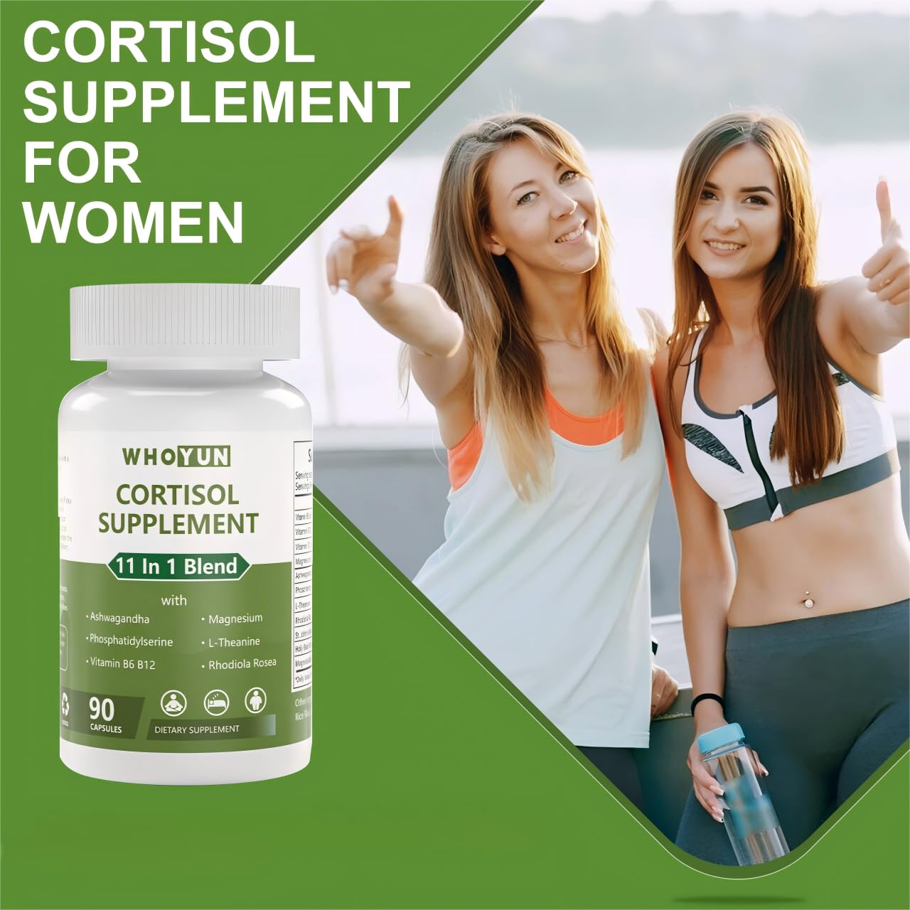 Whoyun Cortisol Supplement for Women, 11 in 1 Lower Cortisol Blend with Ashwagandha, Phosphatidylserine, Magnesium, L-Theanine, Vegan, 90 Capsules Whoyun buy supplements canada