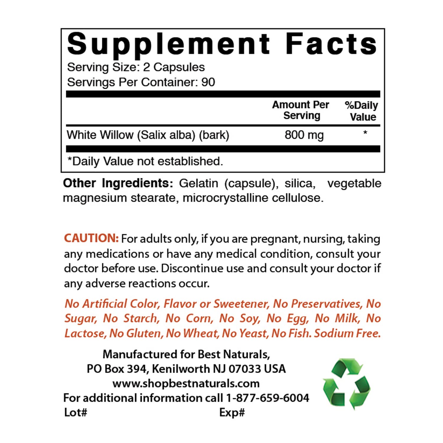 Best Naturals White Willow Bark 400 mg 180 Capsules (180 Count (Pack of 2)) Best Naturals buy supplements canada