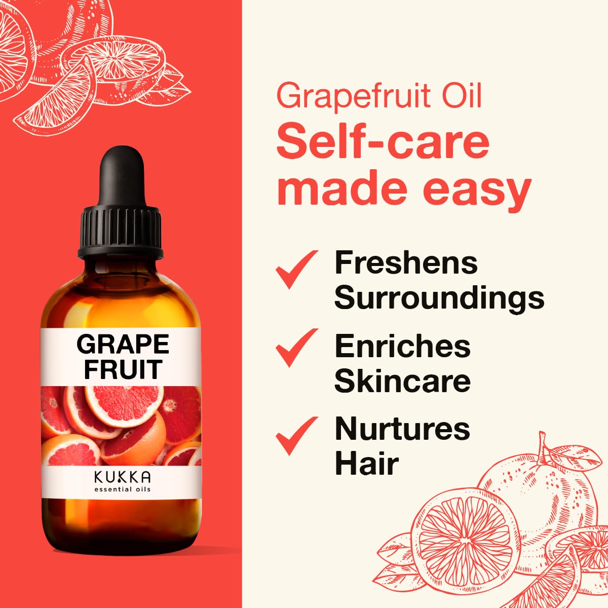 Kukka Grapefruit Essential Oil for Diffuser - 100% Natural Grapefruit Essential Oil for Skin KUKKA essential oils buy supplements canada