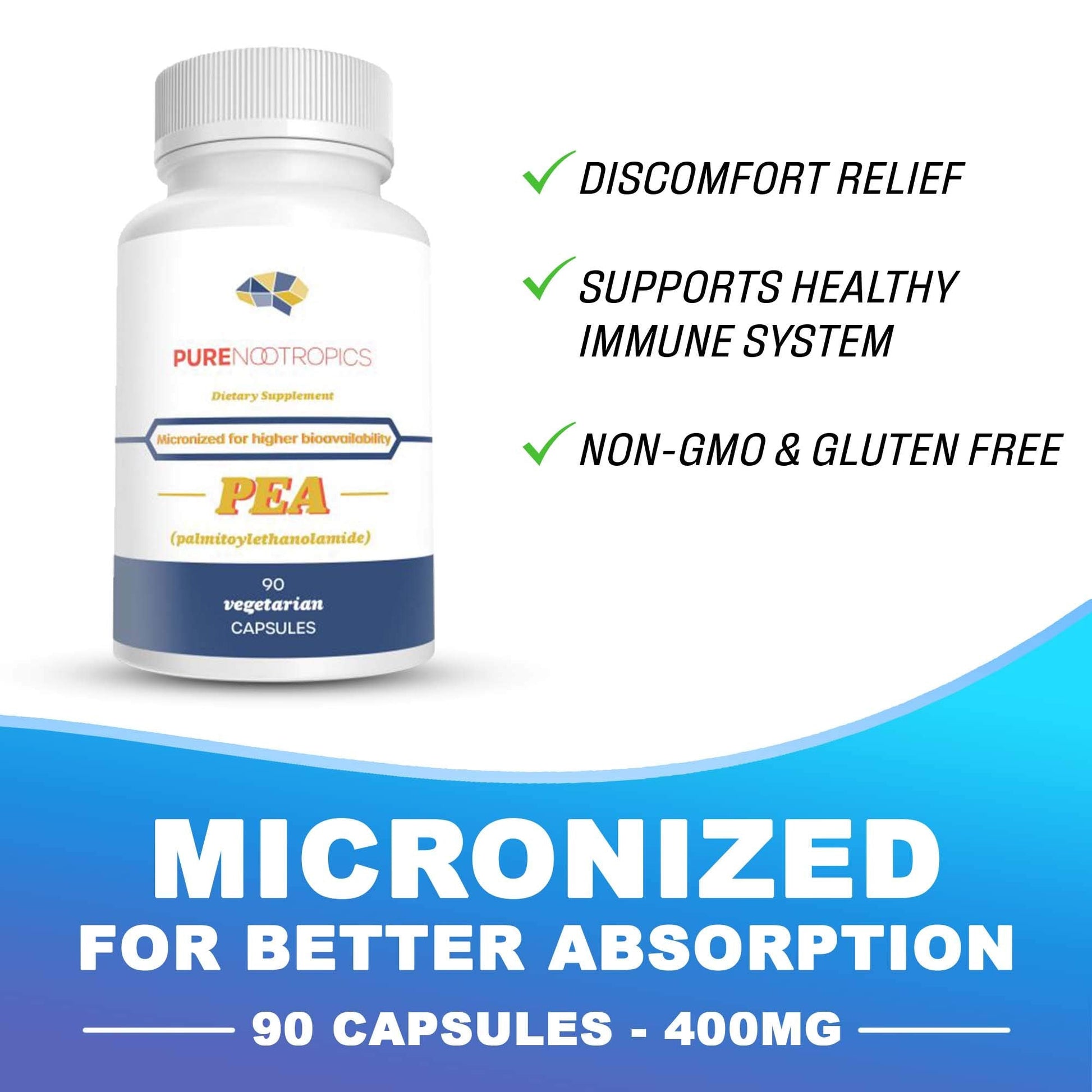 Pure Nootropics - Palmitoylethanolamide (Micronized Pea) 400 mg Capsules | 90 Veg Caps Value Pack | Supports Relief from Occasional Discomfort | Supports Immune System Pure Nootropics buy supplements canada