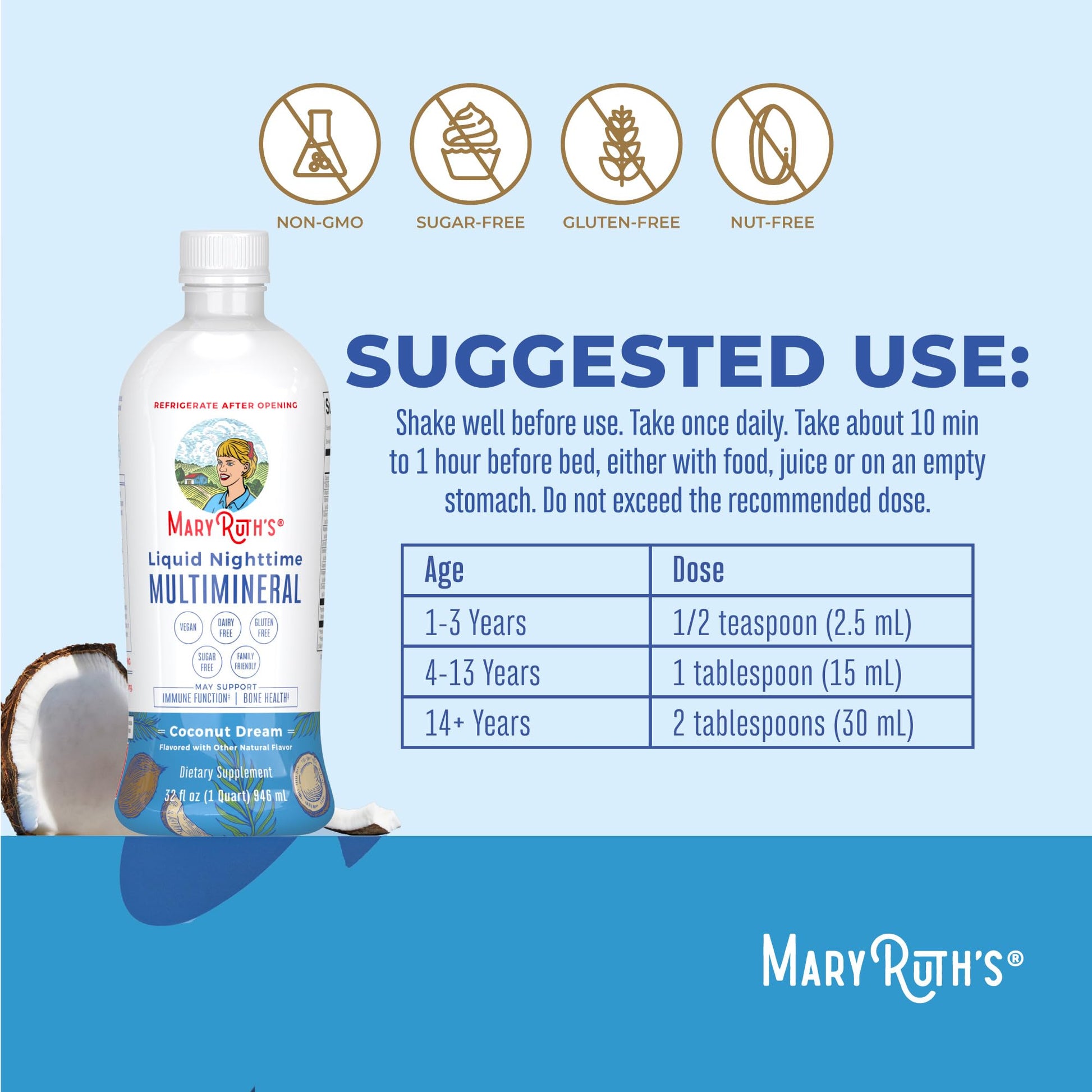 MaryRuth Organics Liquid Nighttime Multimineral | No Melatonin | Bedtime Routine | Magnesium Citrate | Calcium | Zinc | Vitamin D3| Available in 4 Flavors - Vegan | Sugar Free | Gluten Free | 32 Oz MARYRUTH'S buy supplements canada