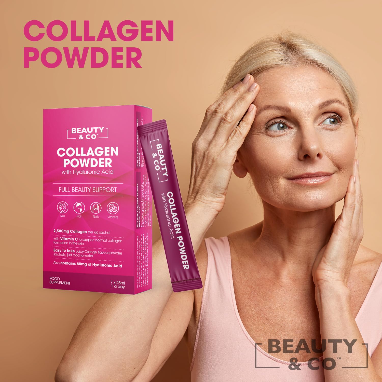 Collagen 2500mg Powder Supplement Boosted with Vitamin C and Hyaluronic Acid (Bovine) Beauty & Co buy supplements canada