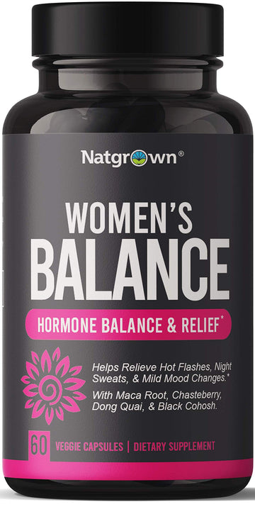 Natgrown Hormone Balance for Women PMS & Menopause Supplement for Fertility Hormonal & Menstrual Support, Helps Relief Hot Flashes - Maca Root, Vitex, Dong Quai & Black Cohosh Complex -Vegan Capsules Natgrown buy supplements canada
