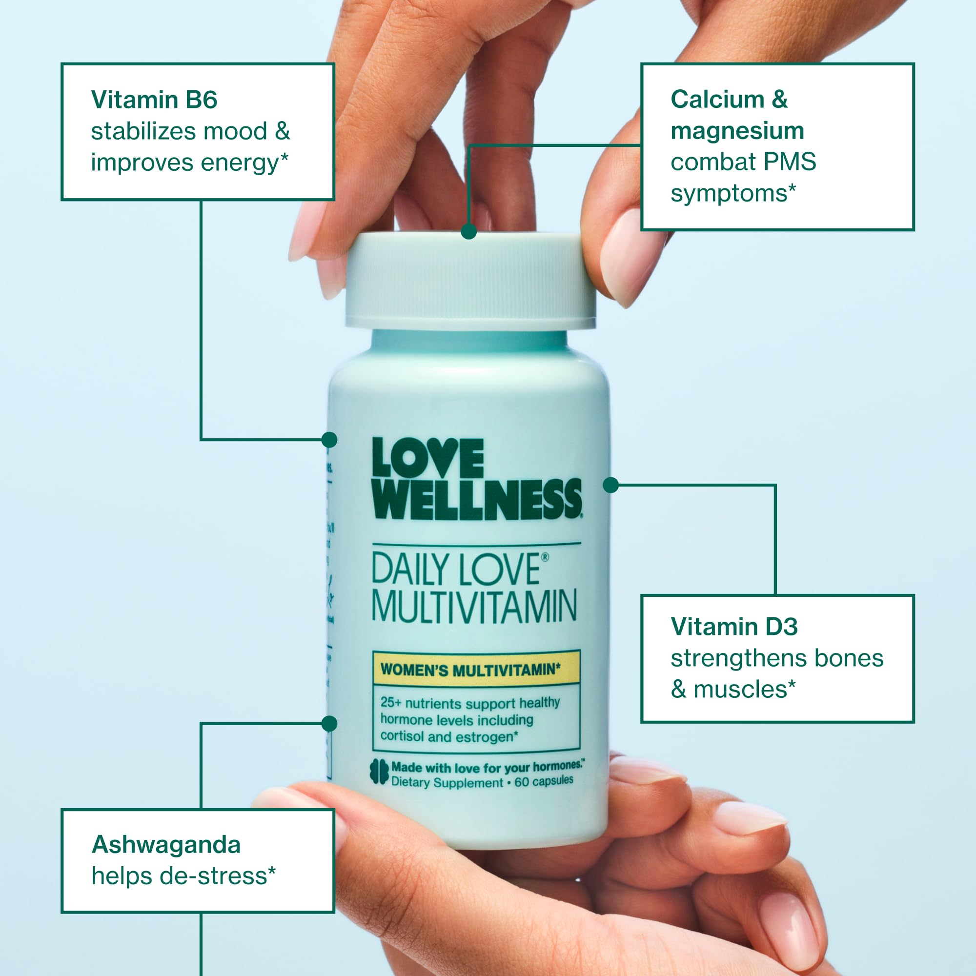 Love Wellness Daily Love Multivitamin for Women | Supports Energy, Cortisol, Immune Health, Stress Relief, & PMS | Complete with Vitamin D, C, Iron, Calcium, Zinc, & Biotin, Magnesium | 60 Count Love Wellness buy supplements canada
