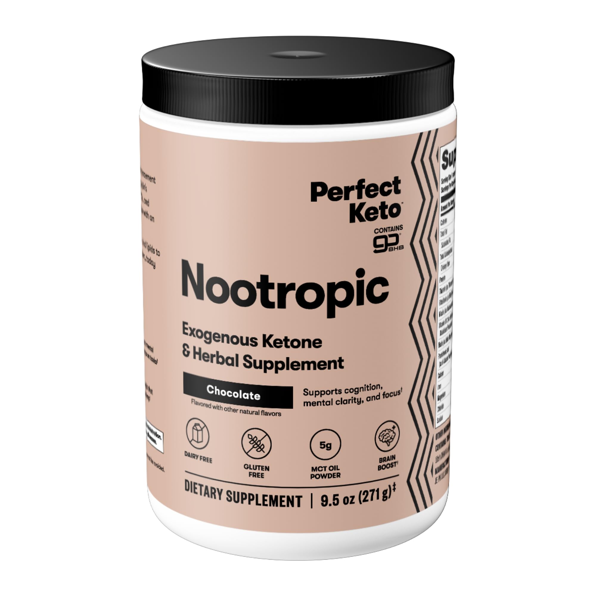 Perfect Keto Nootropic Brain Support, Caffeine Free Focus and Energy Supplement with Alpha Lipoic Acid, L Theanine, Ginkgo Biloba, Alpha GPC, MCT's, Collagen, Ketones, Chocolate Drink Mix, 15 Servings Perfect Keto buy supplements canada